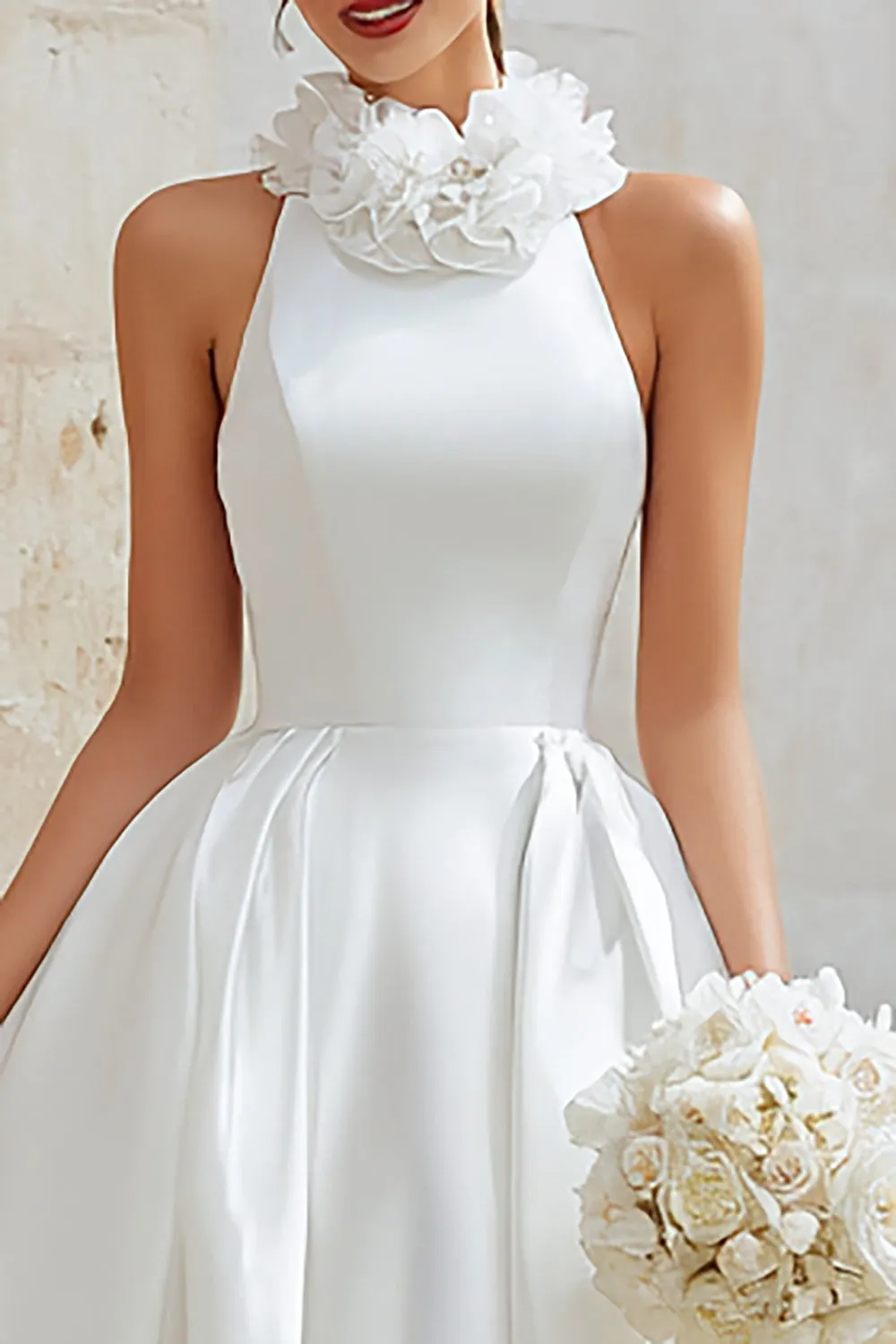 White A Line Halter Wedding Dress with Ruffles sold by Zapaka product image thumbnail 2