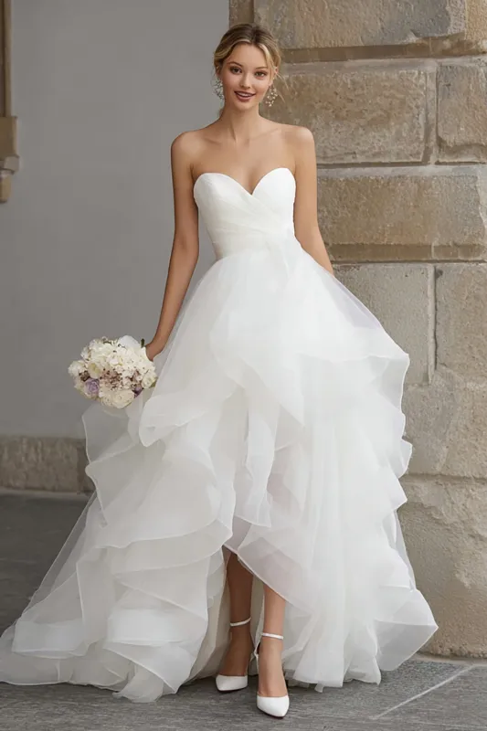 Princess Ivory Sweetheart Ball Gown Wedding Dress with Ruffles sold by Zapaka
