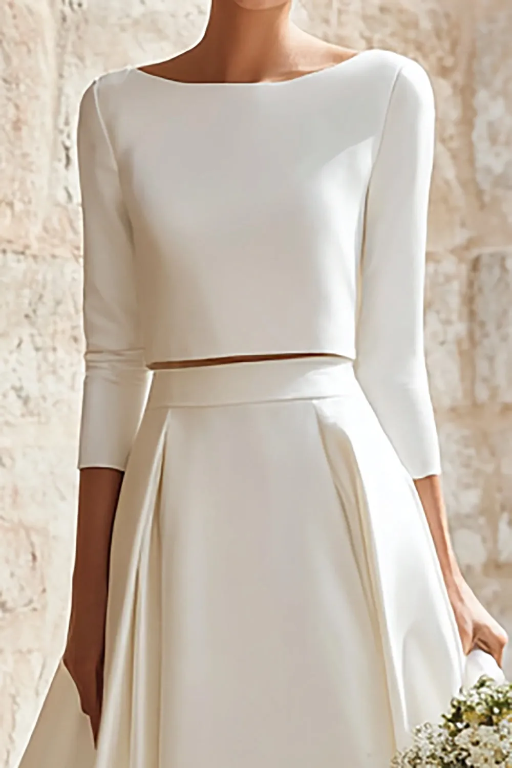 Ivory Boat Neck Satin 2 Piece Sweep Train A Line Wedding Dress sold by Zapaka product image thumbnail 2