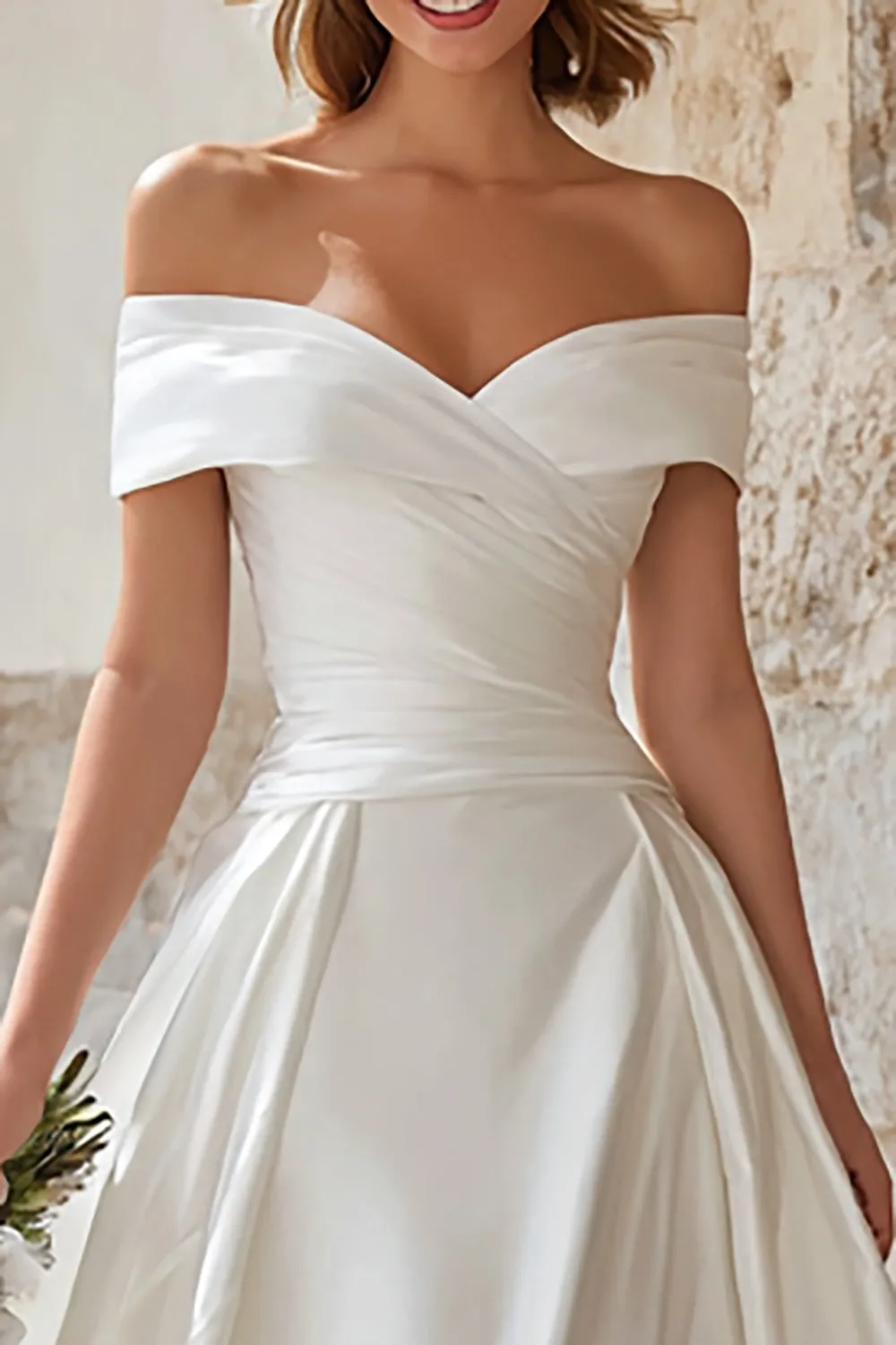 Elegant Ivory A Line Satin Sweep Train Wedding Dress sold by Zapaka product image thumbnail 2
