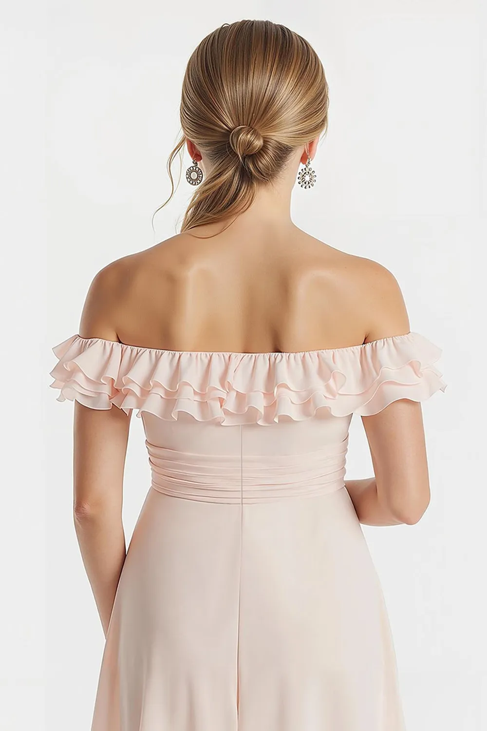 Blush Pink Off the Shoulder A-Line Chiffon Short Junior Bridesmaid Dress with Ruffles sold by Zapaka product image thumbnail 4