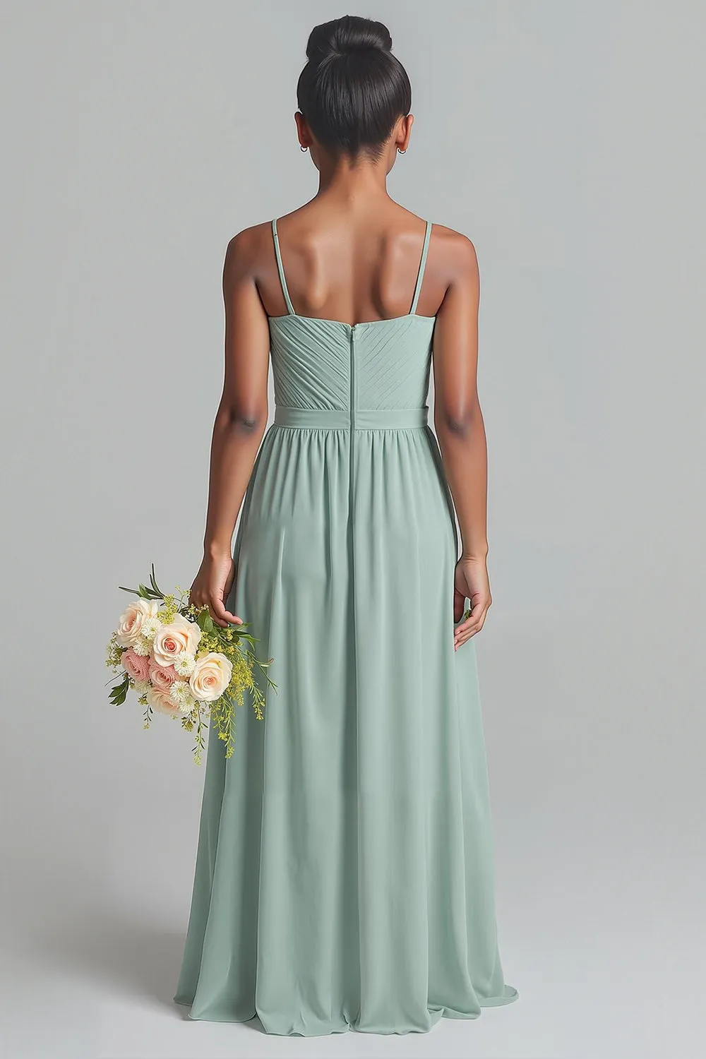 Matcha Spaghetti Straps Chiffon A-Line Long Junior Bridesmaid Dress sold by Zapaka product image thumbnail 2