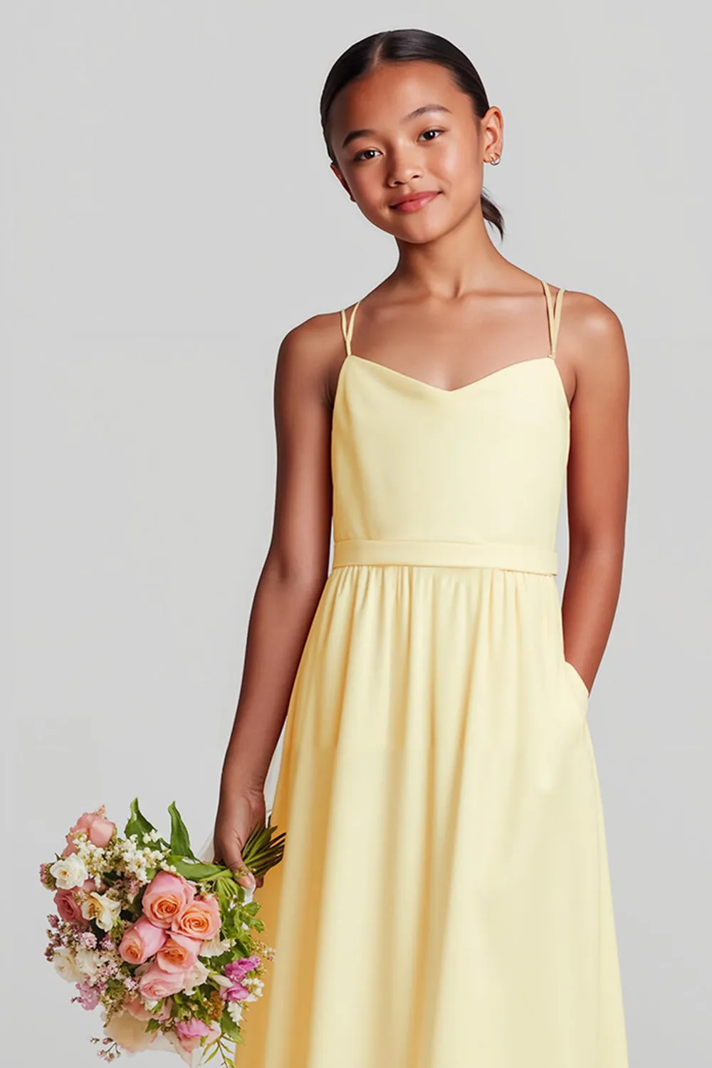 Daffodil A Line Chiffon Spaghetti Straps Long Junior Bridesmaid Dress sold by Zapaka product image thumbnail 3