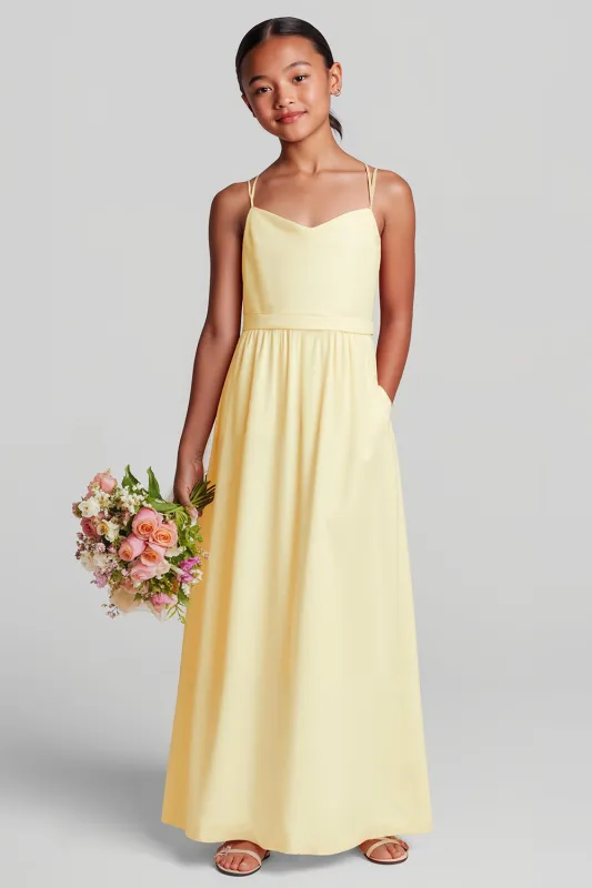Daffodil A Line Chiffon Spaghetti Straps Long Junior Bridesmaid Dress sold by Zapaka