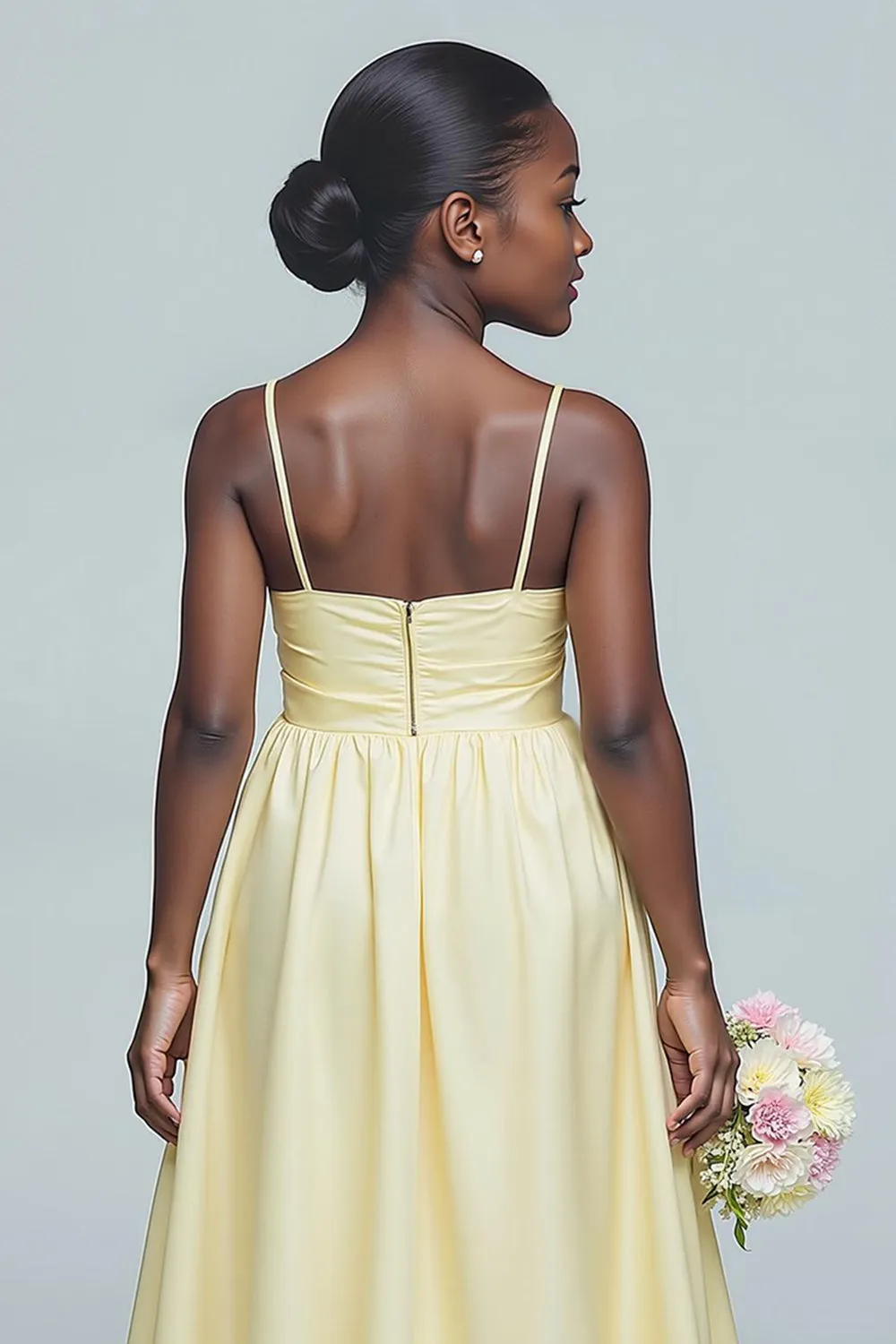 Daffodil A Line Satin Ruched Long Junior Bridesmaid Dress sold by Zapaka product image thumbnail 4