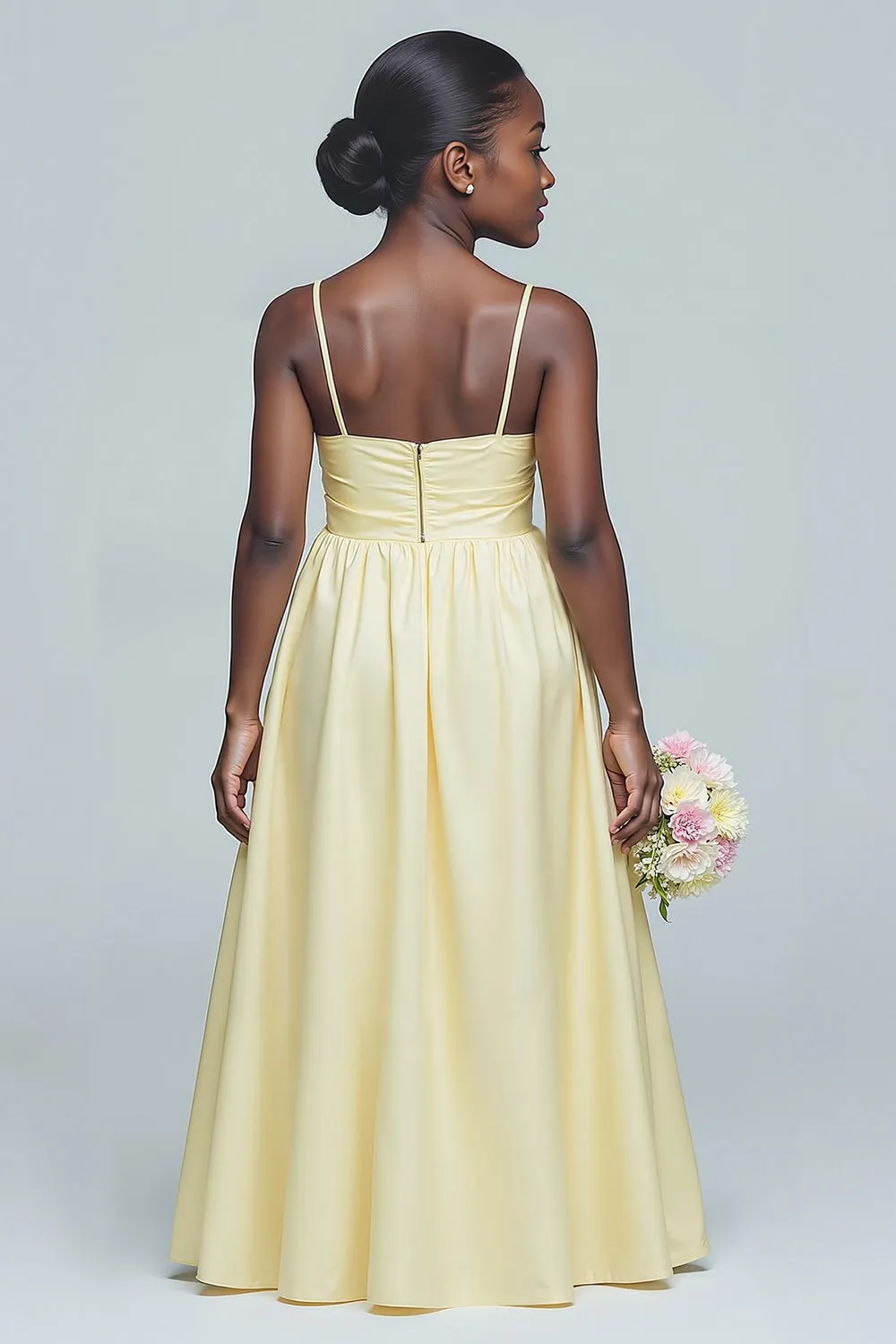 Daffodil A Line Satin Ruched Long Junior Bridesmaid Dress sold by Zapaka product image thumbnail 2