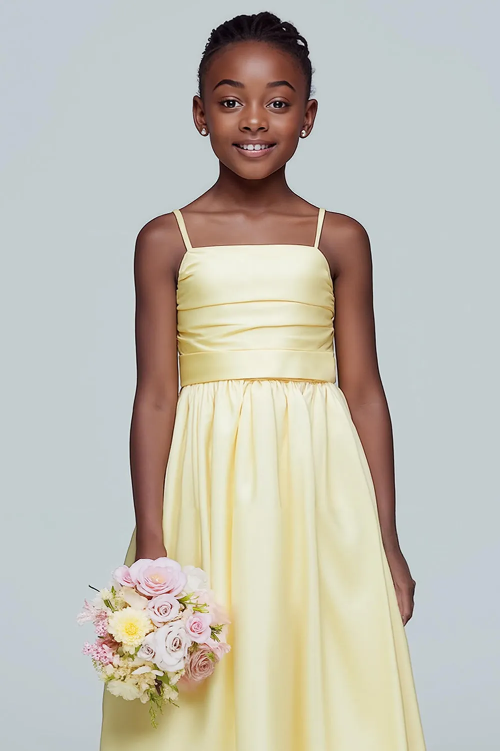 Daffodil A Line Satin Ruched Long Junior Bridesmaid Dress sold by Zapaka product image thumbnail 3