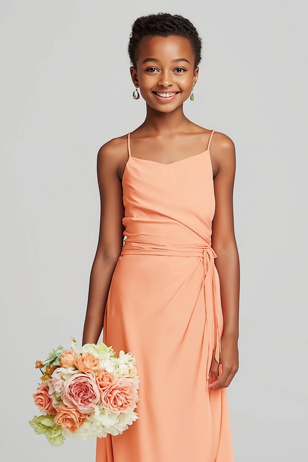 Sunset Sheath Chiffon Spaghetti Straps Long Junior Bridesmaid Dress sold by Zapaka product image thumbnail 3