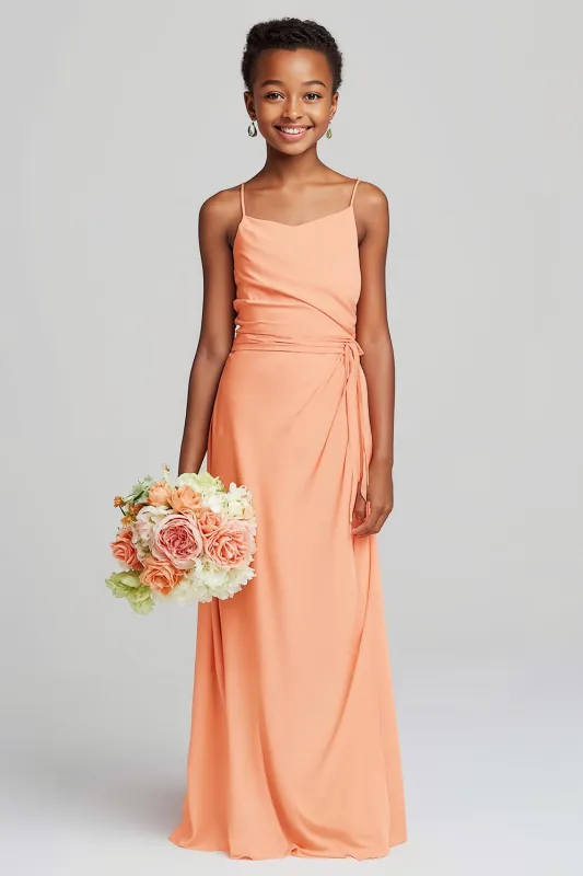 Sunset Sheath Chiffon Spaghetti Straps Long Junior Bridesmaid Dress sold by Zapaka