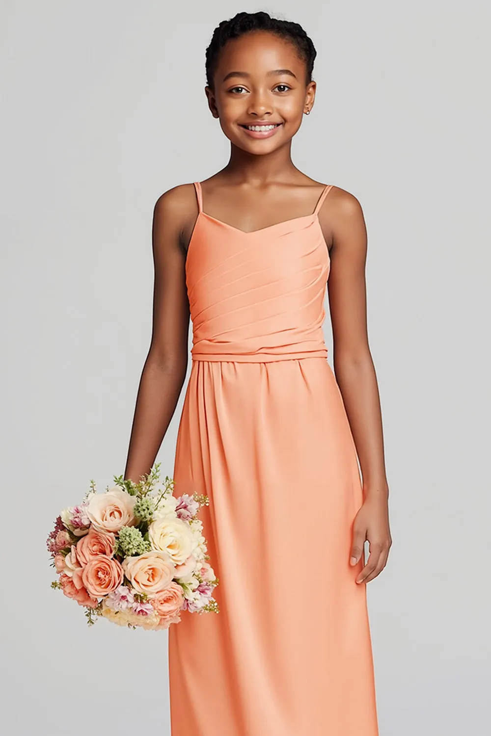 Sunset Satin Spaghetti Straps Backless Long Junior Bridesmaid Dress sold by Zapaka product image thumbnail 3