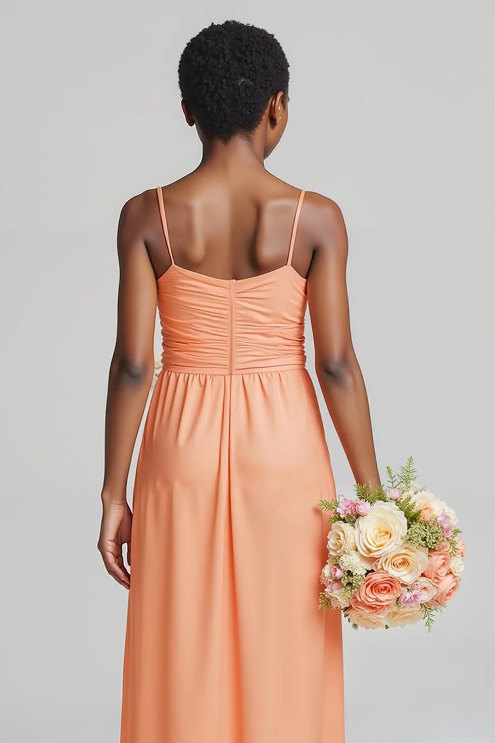 Sunset Satin Spaghetti Straps Backless Long Junior Bridesmaid Dress sold by Zapaka product image thumbnail 4