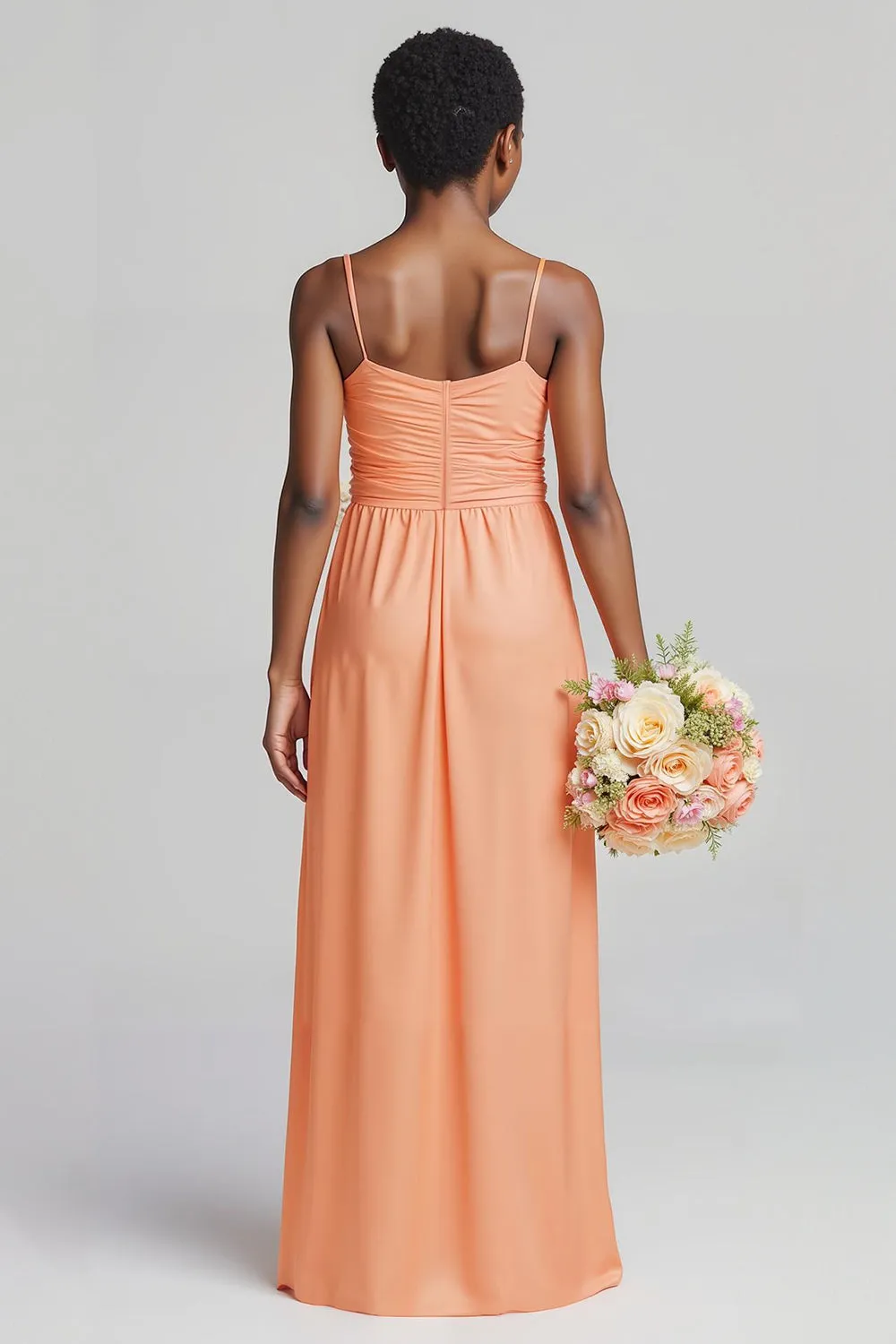 Sunset Satin Spaghetti Straps Backless Long Junior Bridesmaid Dress sold by Zapaka product image thumbnail 2
