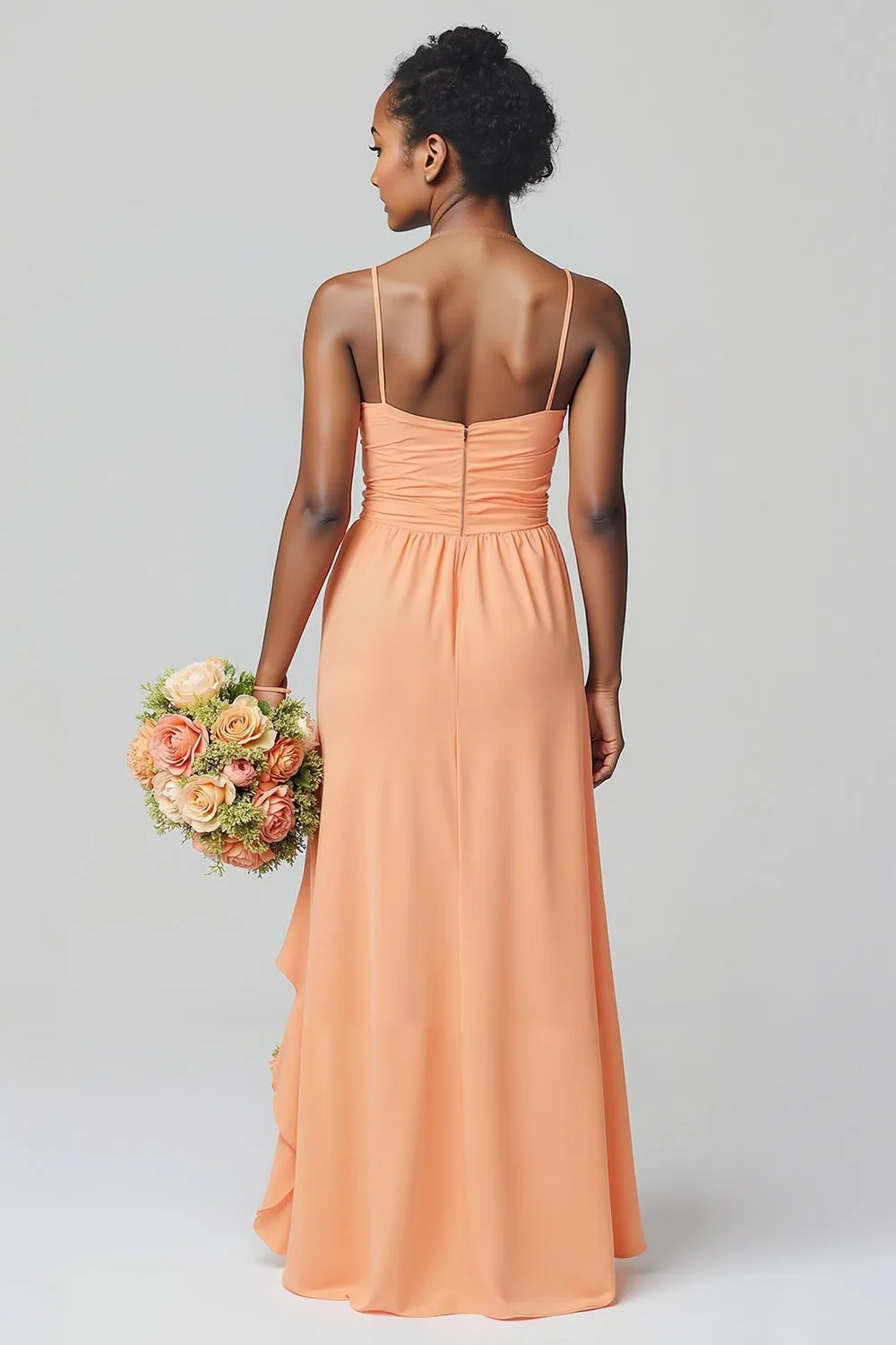 Sunset Sheath Chiffon Ruched Long Junior Bridesmaid Dress with Ruffles sold by Zapaka product image thumbnail 2