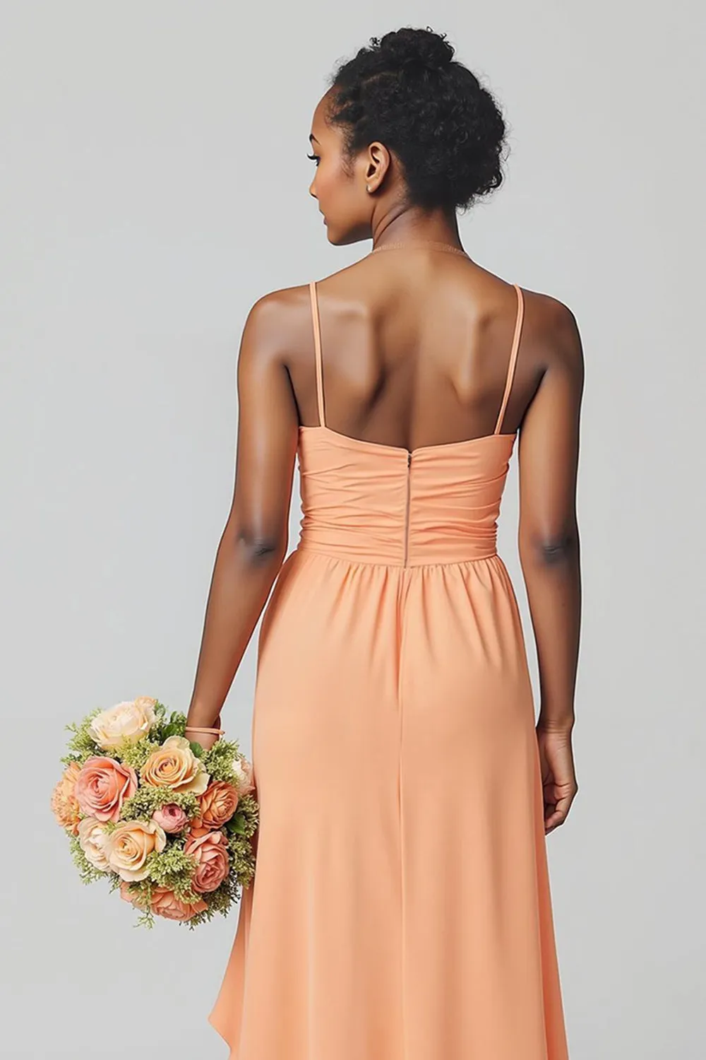 Sunset Sheath Chiffon Ruched Long Junior Bridesmaid Dress with Ruffles sold by Zapaka product image thumbnail 4