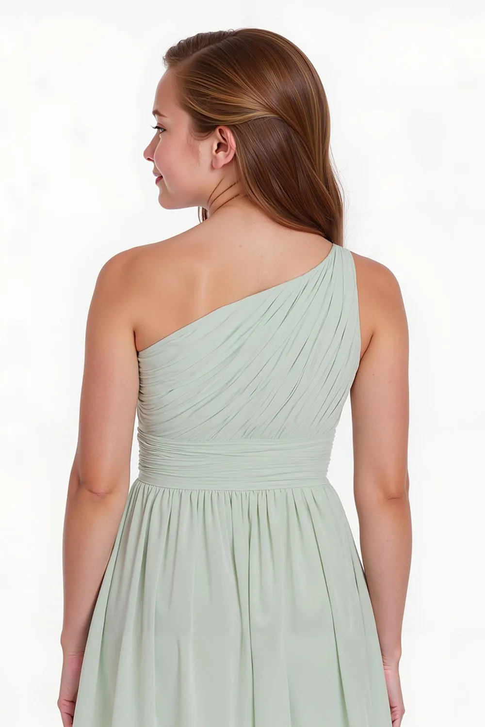 Sage Green A Line Chiffon One Shoulder Short Junior Bridesmaid Dress sold by Zapaka product image thumbnail 4
