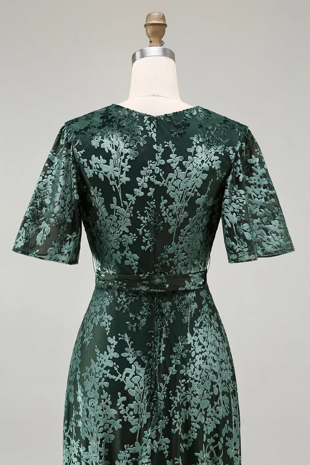 Pine A Line V Neck Burnout Velvet Long Prom Dress with Short Sleeves sold by Zapaka product image thumbnail 5