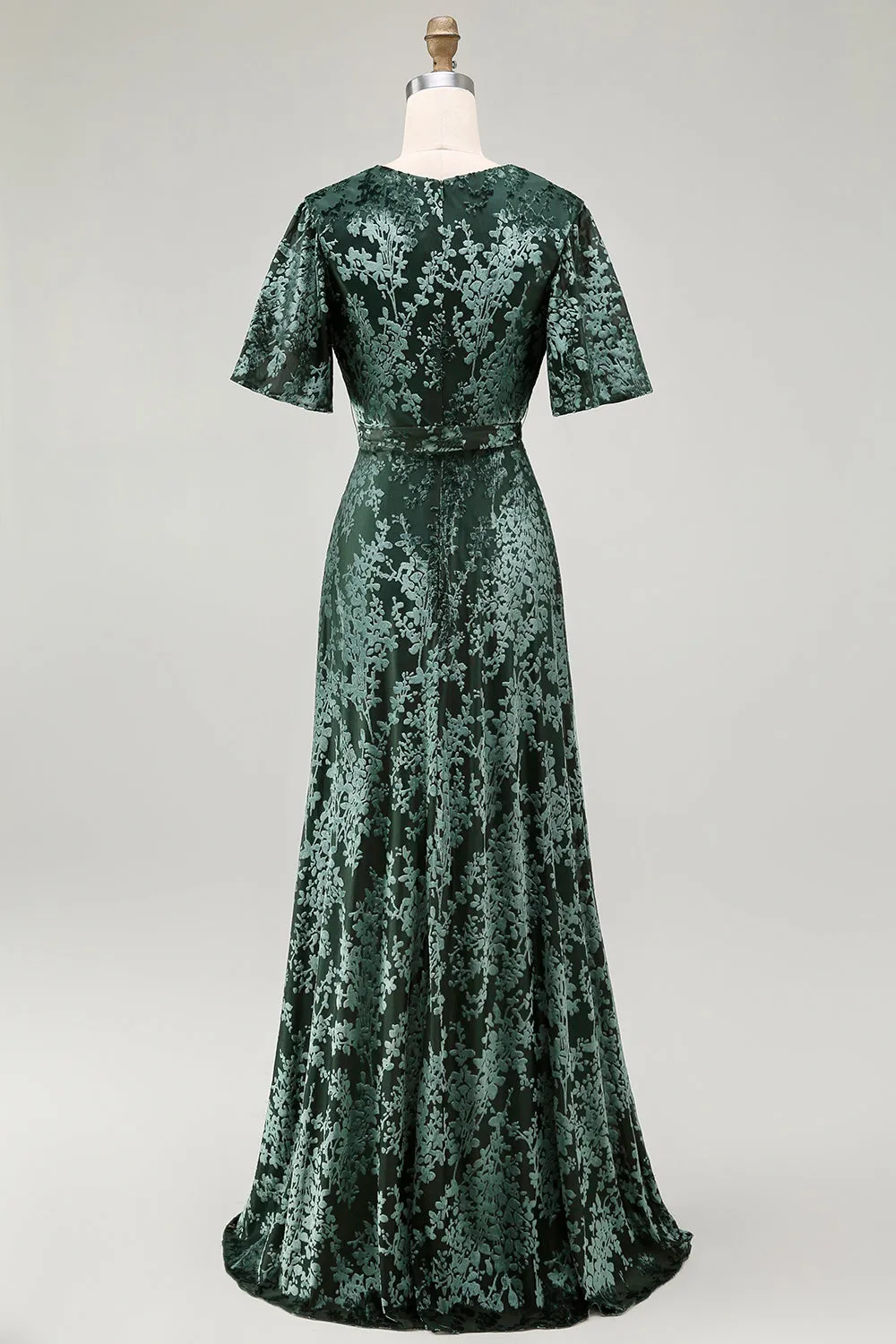 Pine A Line V Neck Burnout Velvet Long Prom Dress with Short Sleeves sold by Zapaka product image thumbnail 2