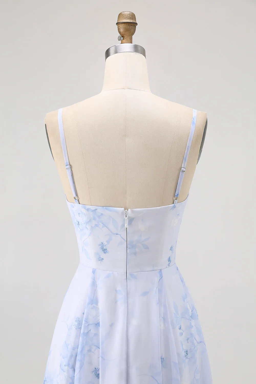 Blue Floral Spaghetti Straps Chiffon A Line Bridesmaid Dress sold by Zapaka product image thumbnail 5