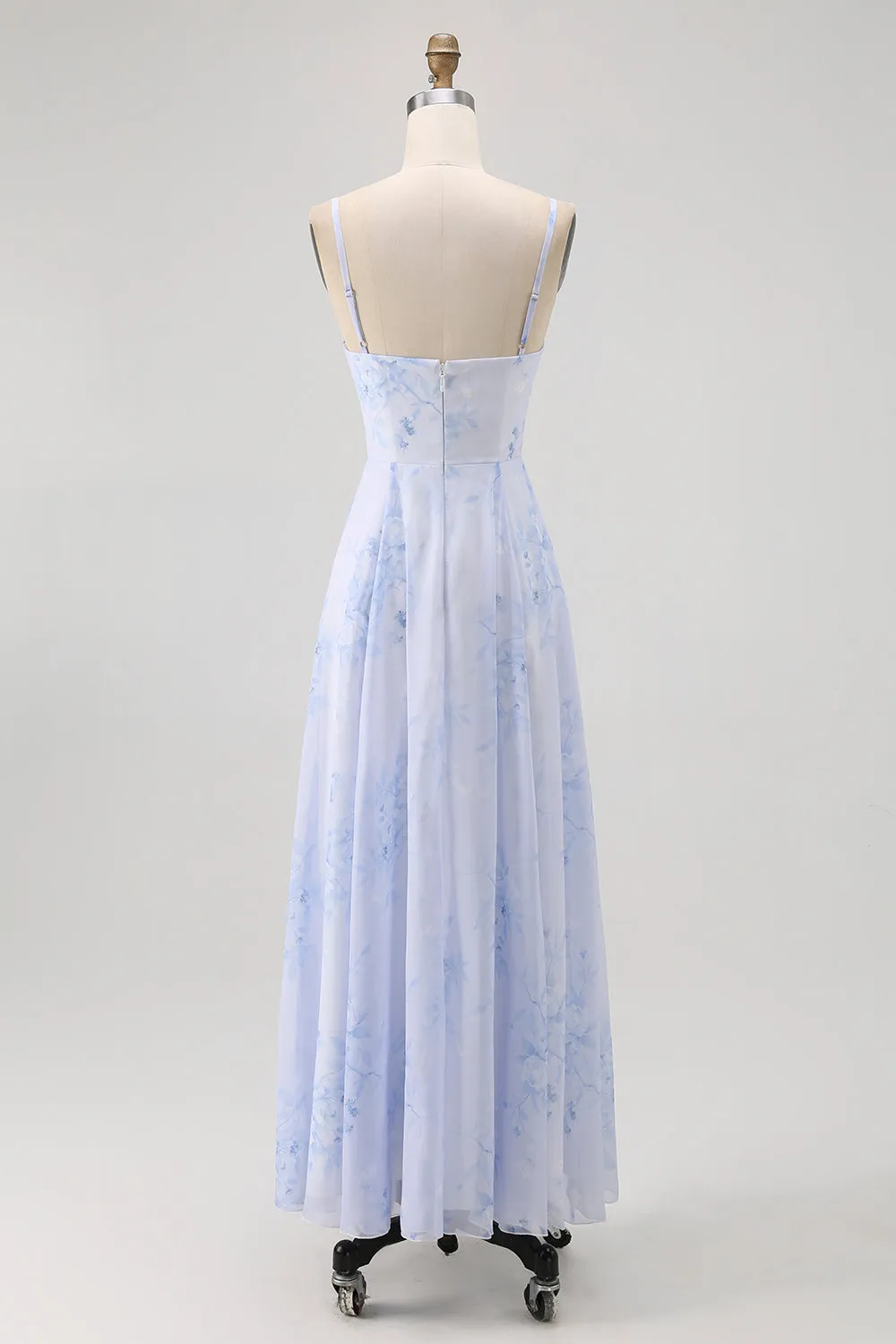 Blue Floral Spaghetti Straps Chiffon A Line Bridesmaid Dress sold by Zapaka product image thumbnail 2