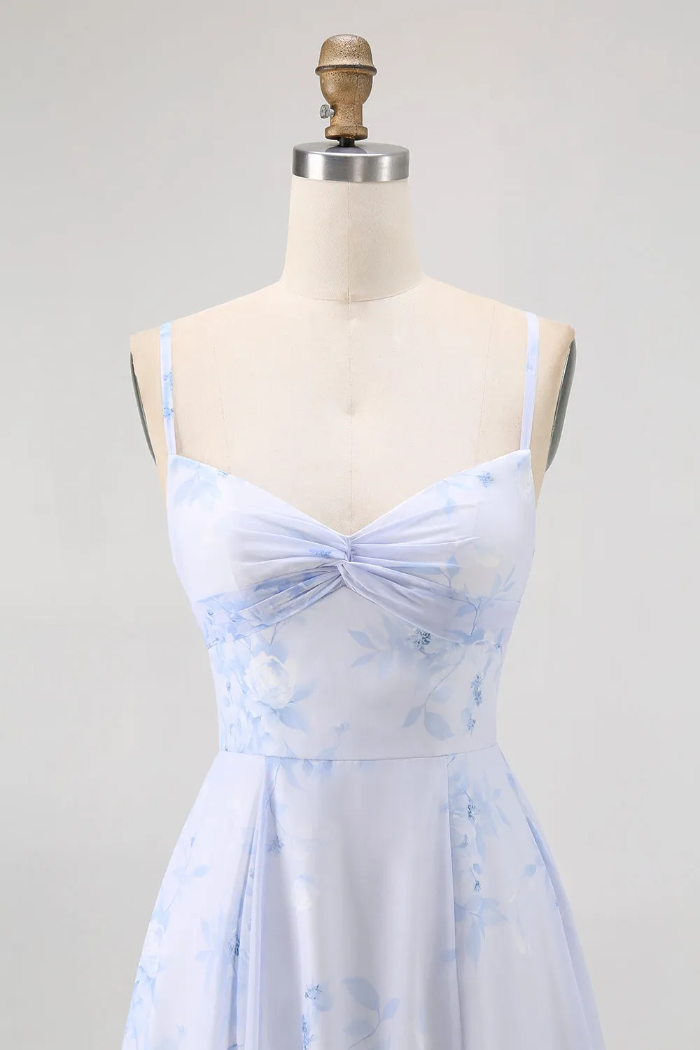 Blue Floral Spaghetti Straps Chiffon A Line Bridesmaid Dress sold by Zapaka product image thumbnail 4
