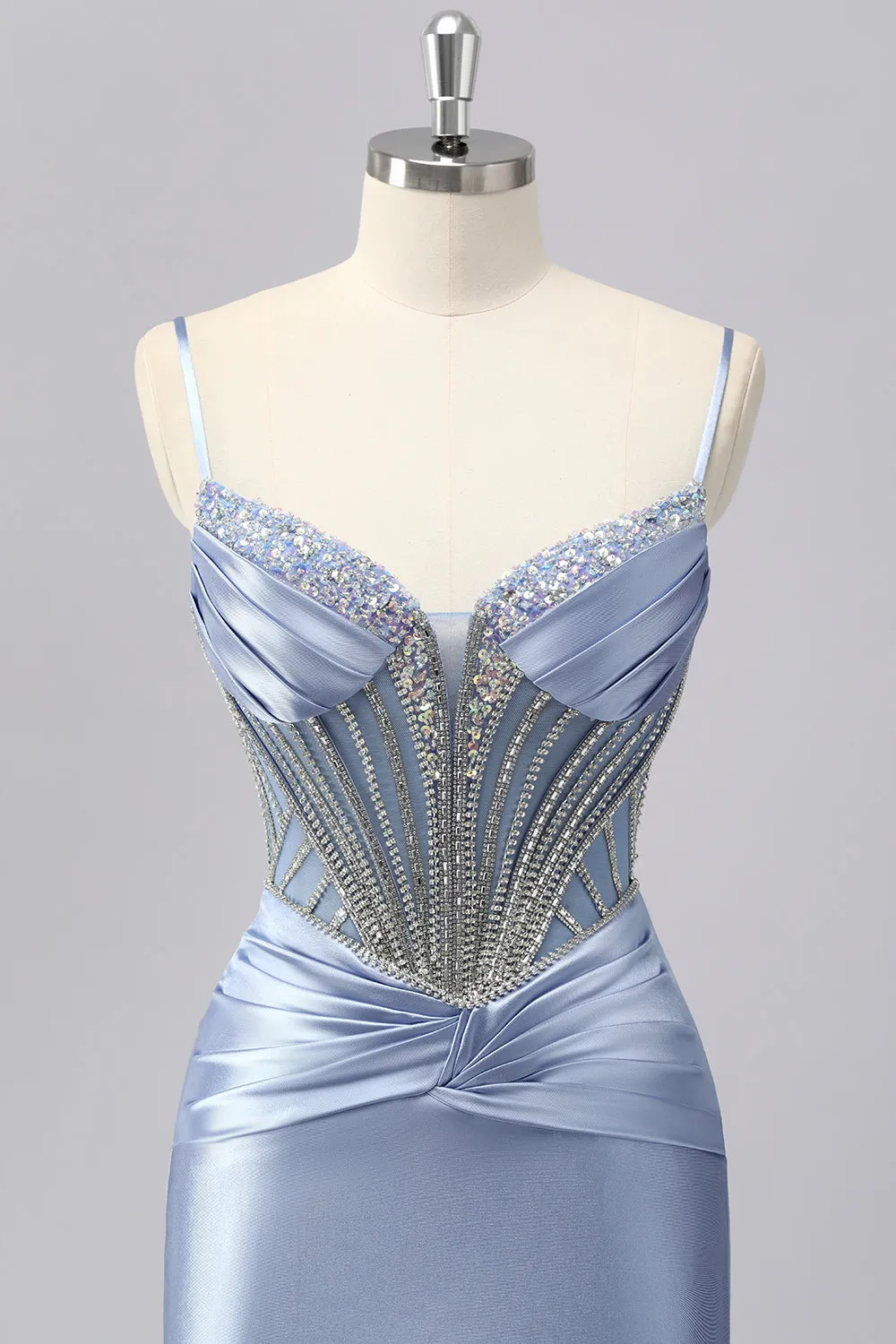 Sparkly Dark Green Spaghetti Straps Mermaid Satin Prom Dress with Rhinestones sold by Zapaka product image thumbnail 4