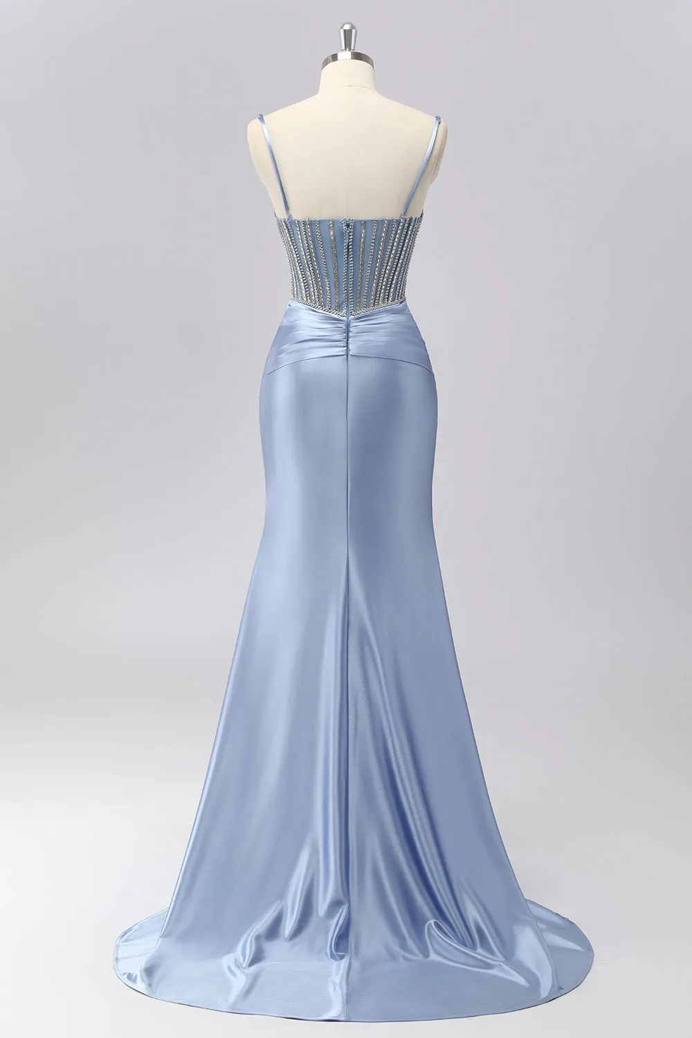 Sparkly Dark Green Spaghetti Straps Mermaid Satin Prom Dress with Rhinestones sold by Zapaka product image thumbnail 2