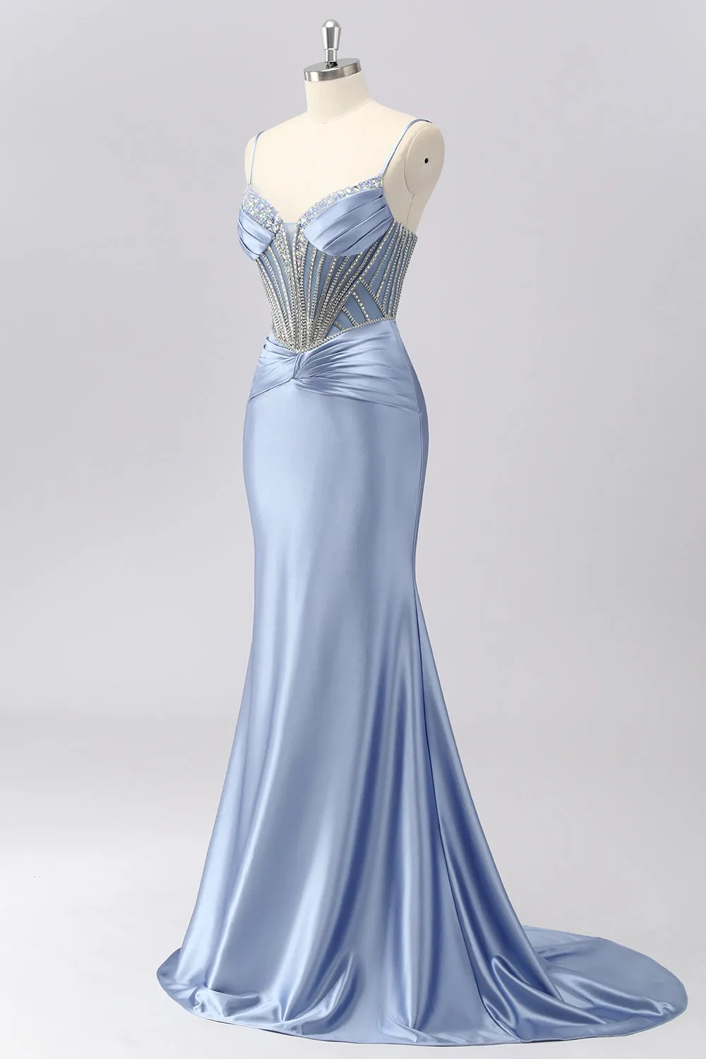 Sparkly Dark Green Spaghetti Straps Mermaid Satin Prom Dress with Rhinestones sold by Zapaka product image thumbnail 3