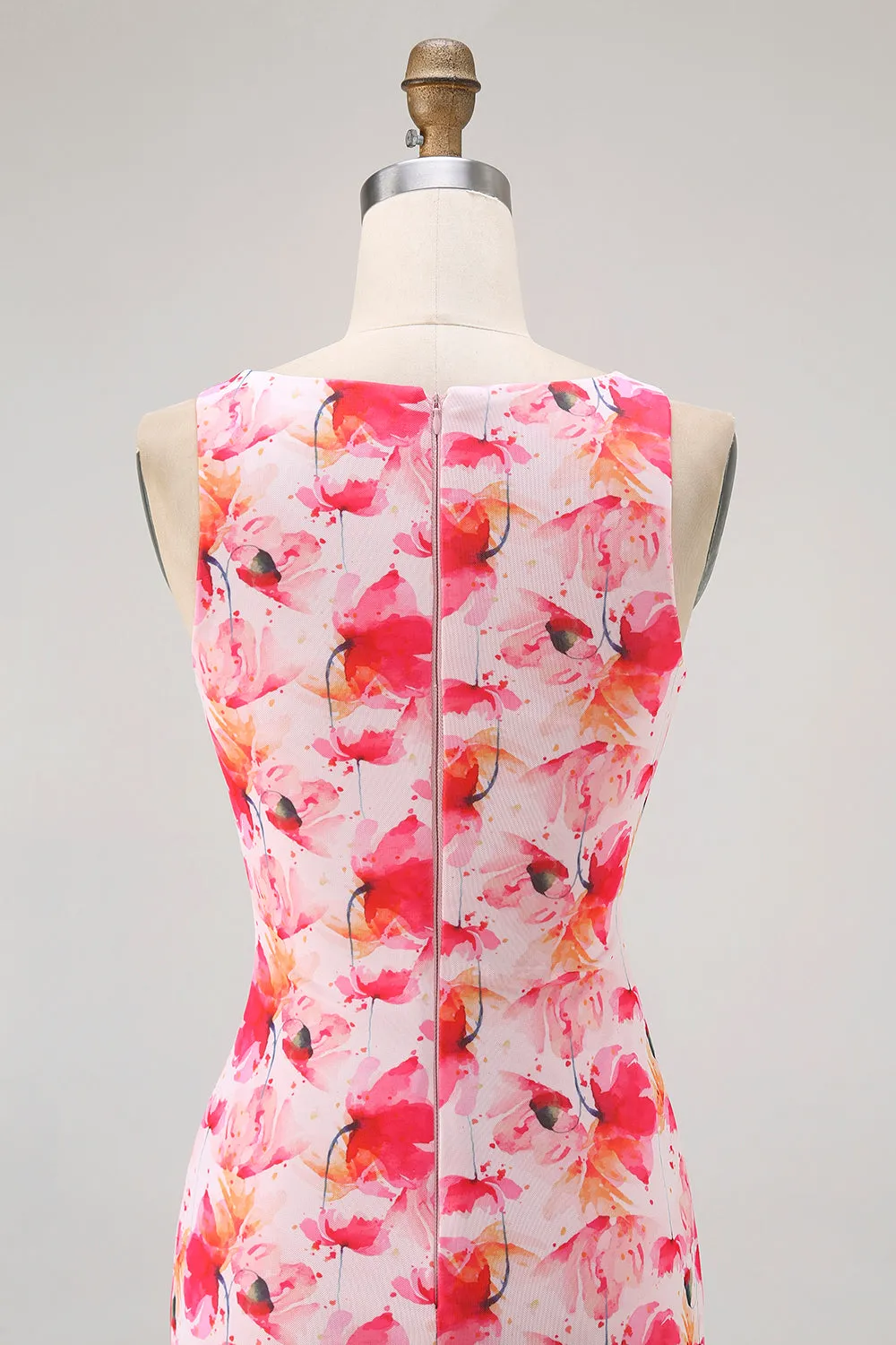 Pink Floral Sheath Boat Neck Print Long Bridesmaid Dress sold by Zapaka product image thumbnail 5