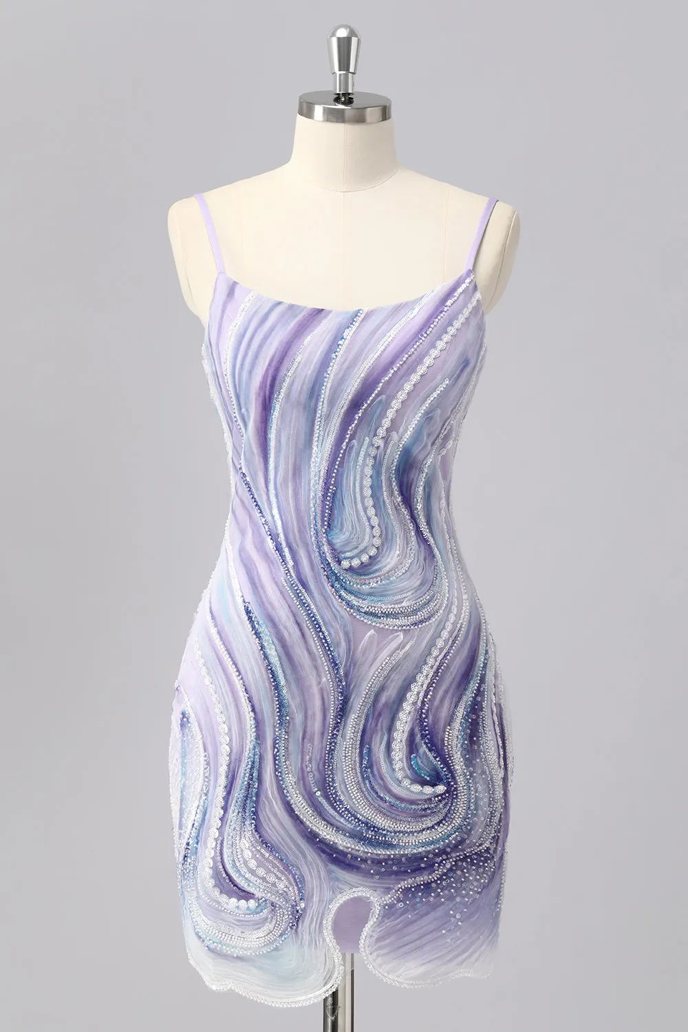 Sparkly Lilac Bodycon Beaded Homecoming Dress with Sequins sold by Zapaka