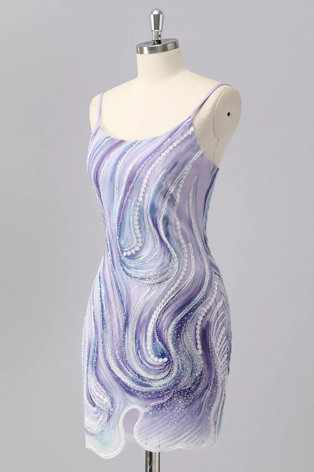 Sparkly Lilac Bodycon Beaded Homecoming Dress with Sequins sold by Zapaka product image thumbnail 3