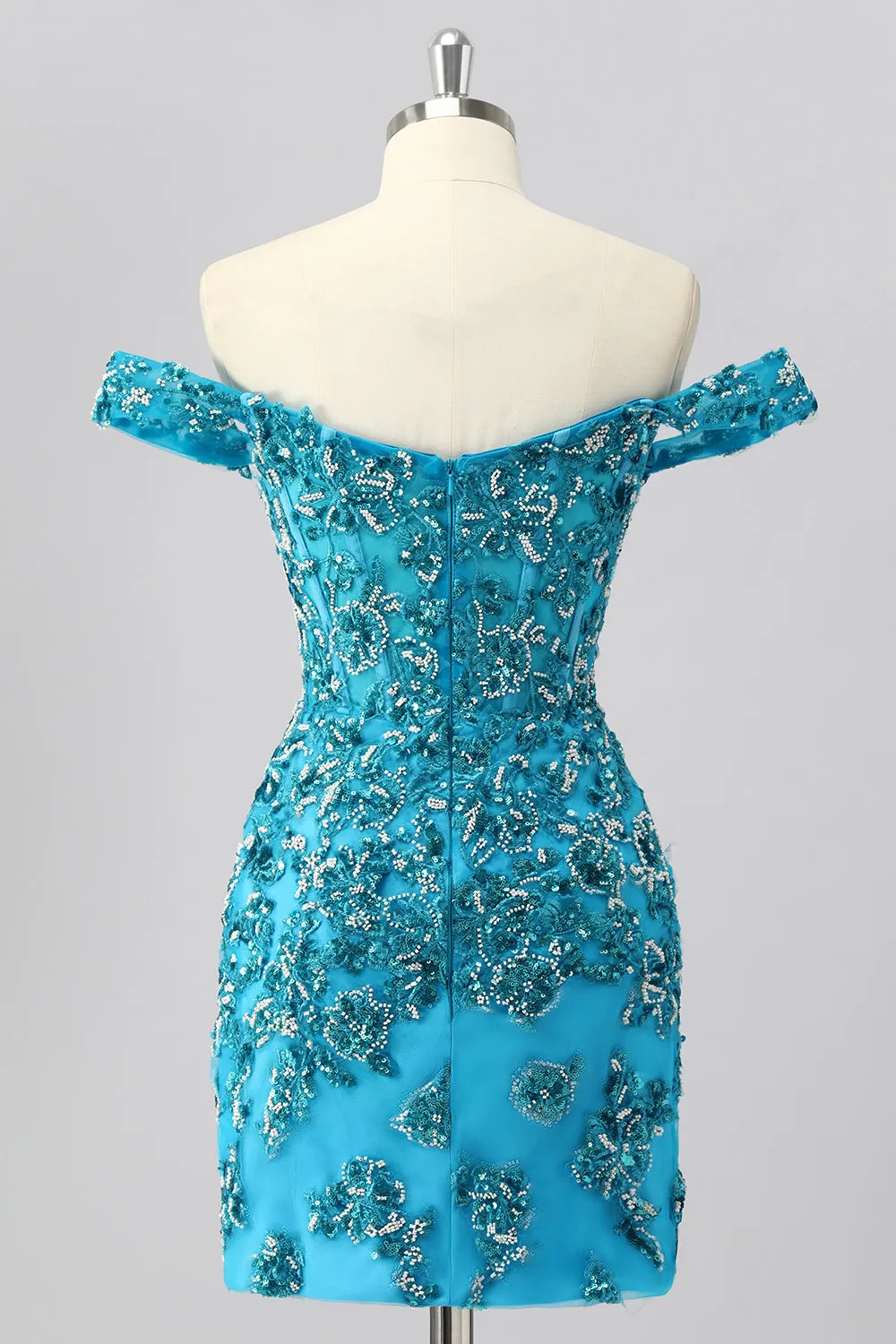 Off The Shoulder Blue Beaded Corset Bodycon Homecoming Dress with Appliques sold by Zapaka product image thumbnail 2