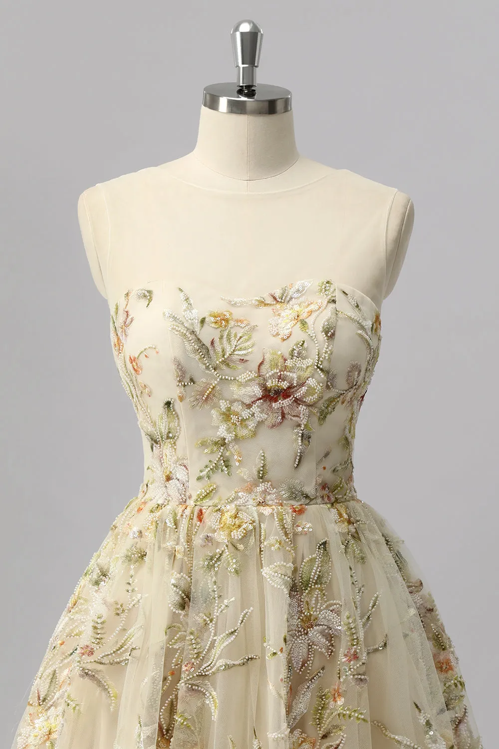 Apricot Floral A Line Illusion Beaded Short Homecoming Dress sold by Zapaka product image thumbnail 4