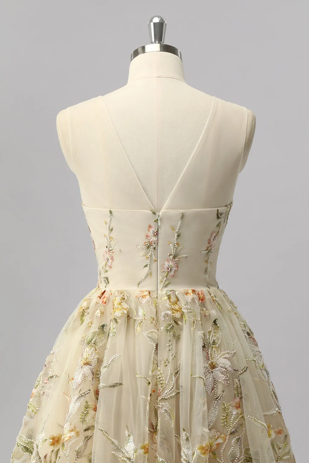 Apricot Floral A Line Illusion Beaded Short Homecoming Dress sold by Zapaka product image thumbnail 5