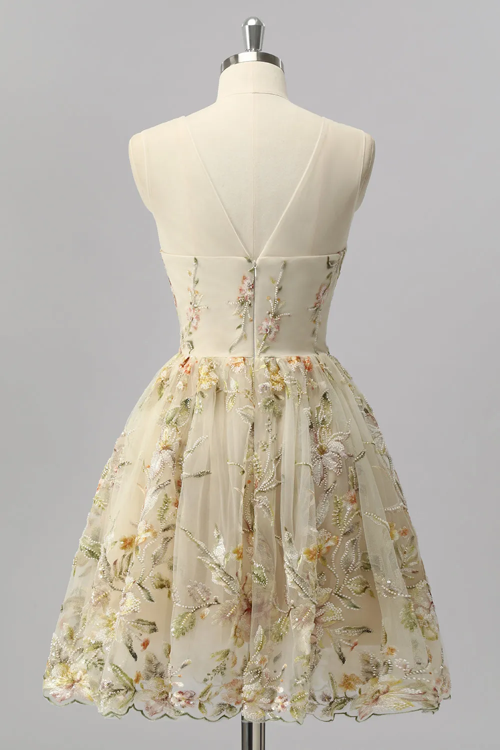 Apricot Floral A Line Illusion Beaded Short Homecoming Dress sold by Zapaka product image thumbnail 2