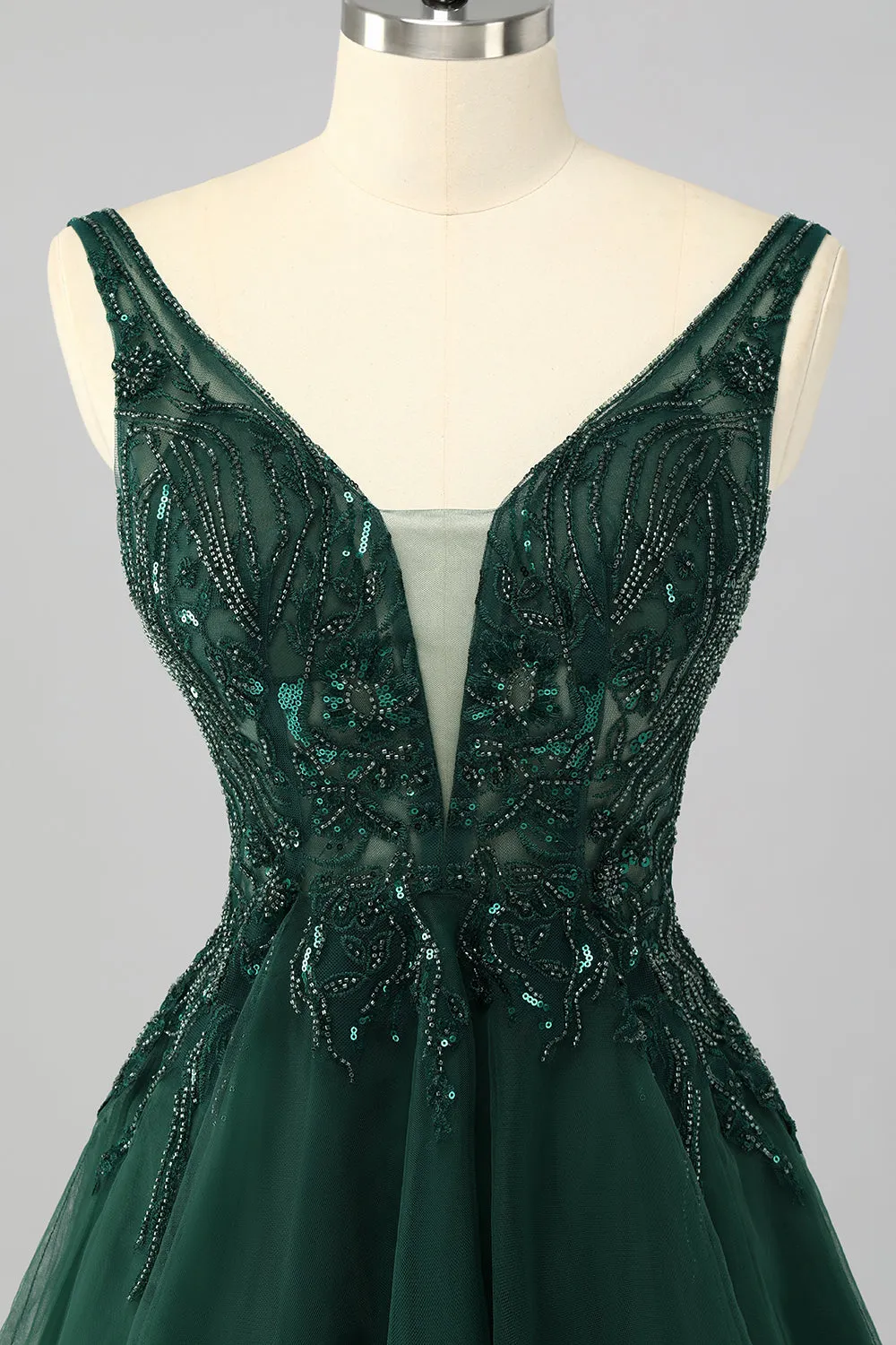 Sparkly Dark Green A Line V-Neck Short Homecoming Dress sold by Zapaka product image thumbnail 4