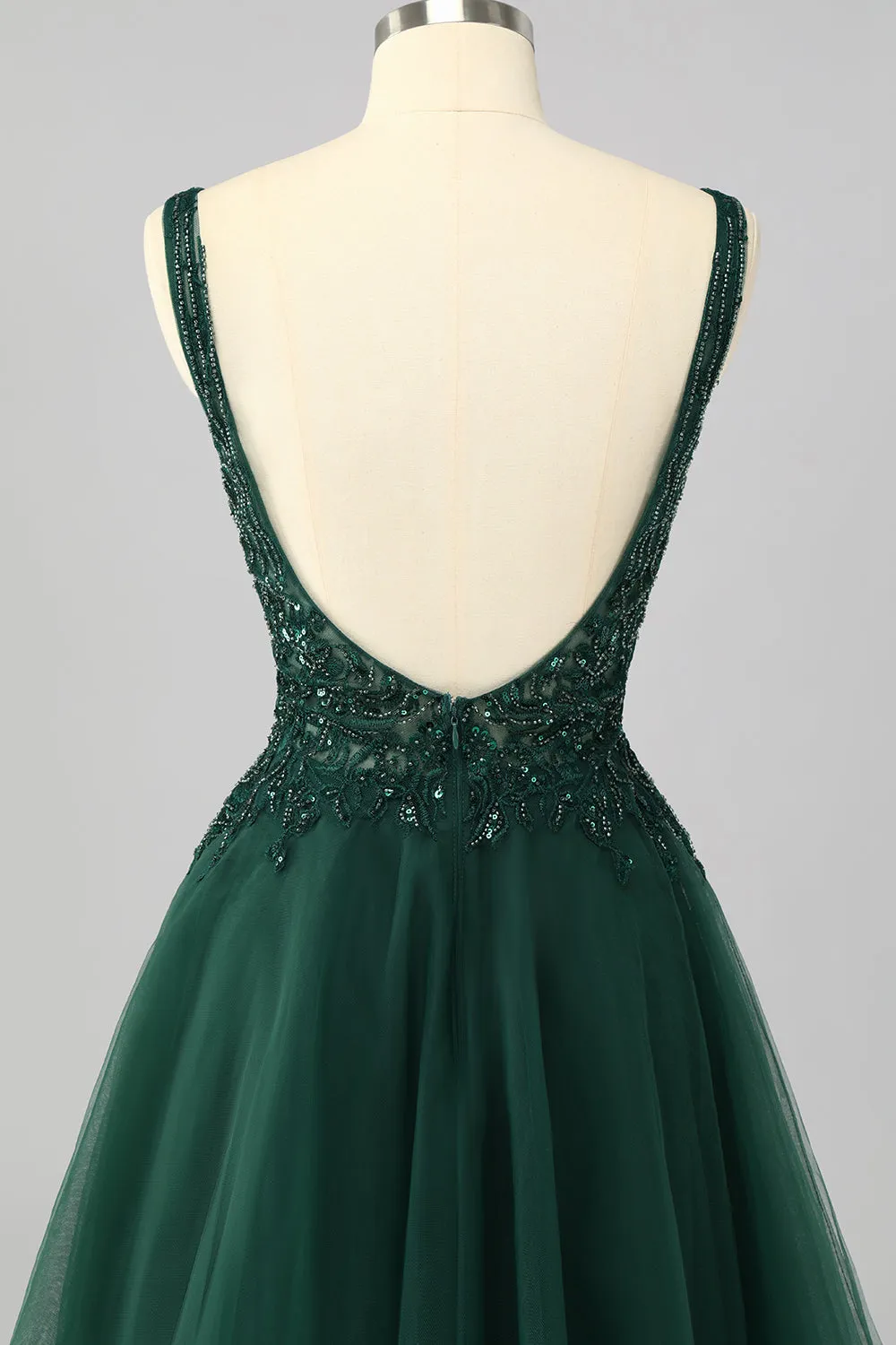 Sparkly Dark Green A Line V-Neck Short Homecoming Dress sold by Zapaka product image thumbnail 5