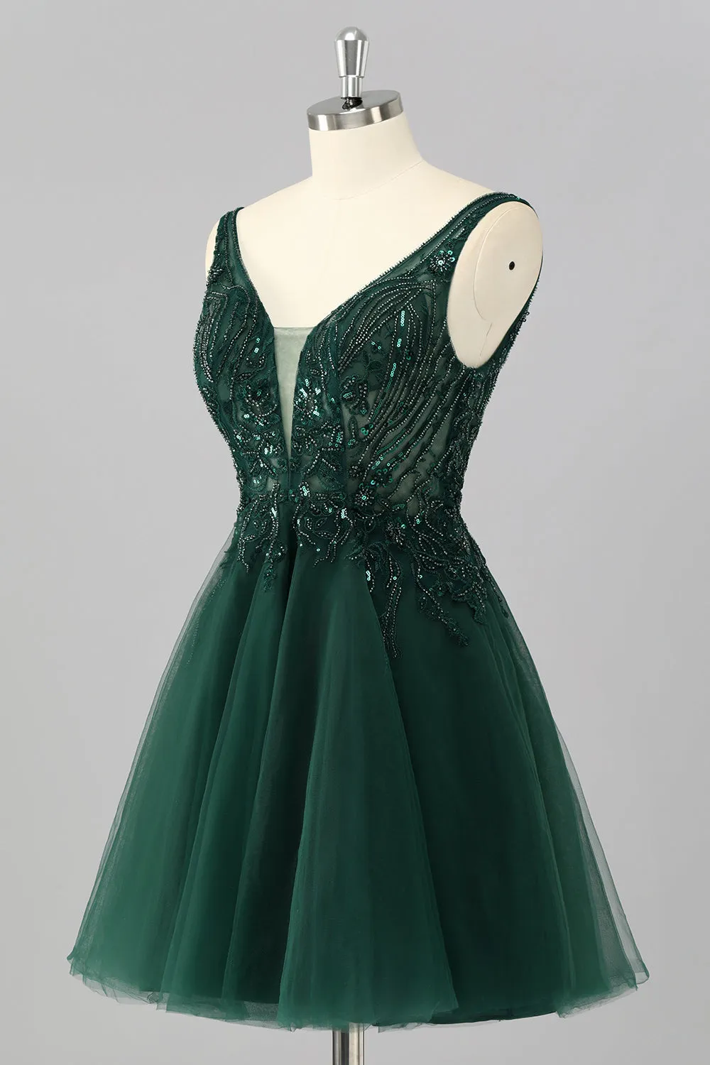 Sparkly Dark Green A Line V-Neck Short Homecoming Dress sold by Zapaka product image thumbnail 3