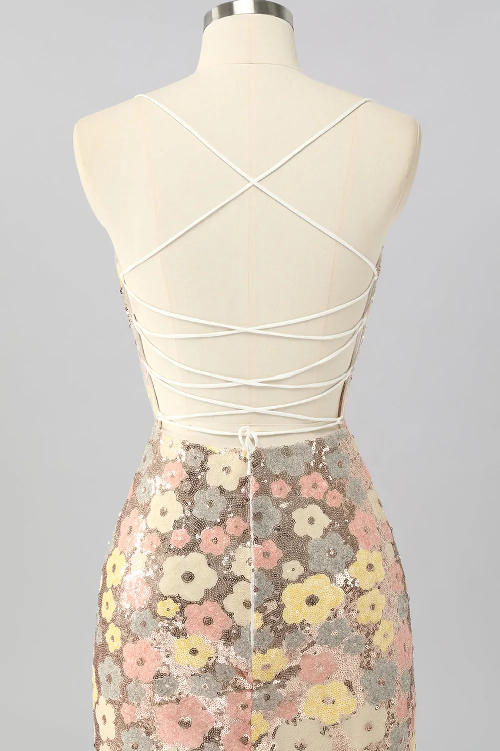 Yellow Floral Sequin Bodycon Mini Homecoming Dress sold by Zapaka product image thumbnail 5