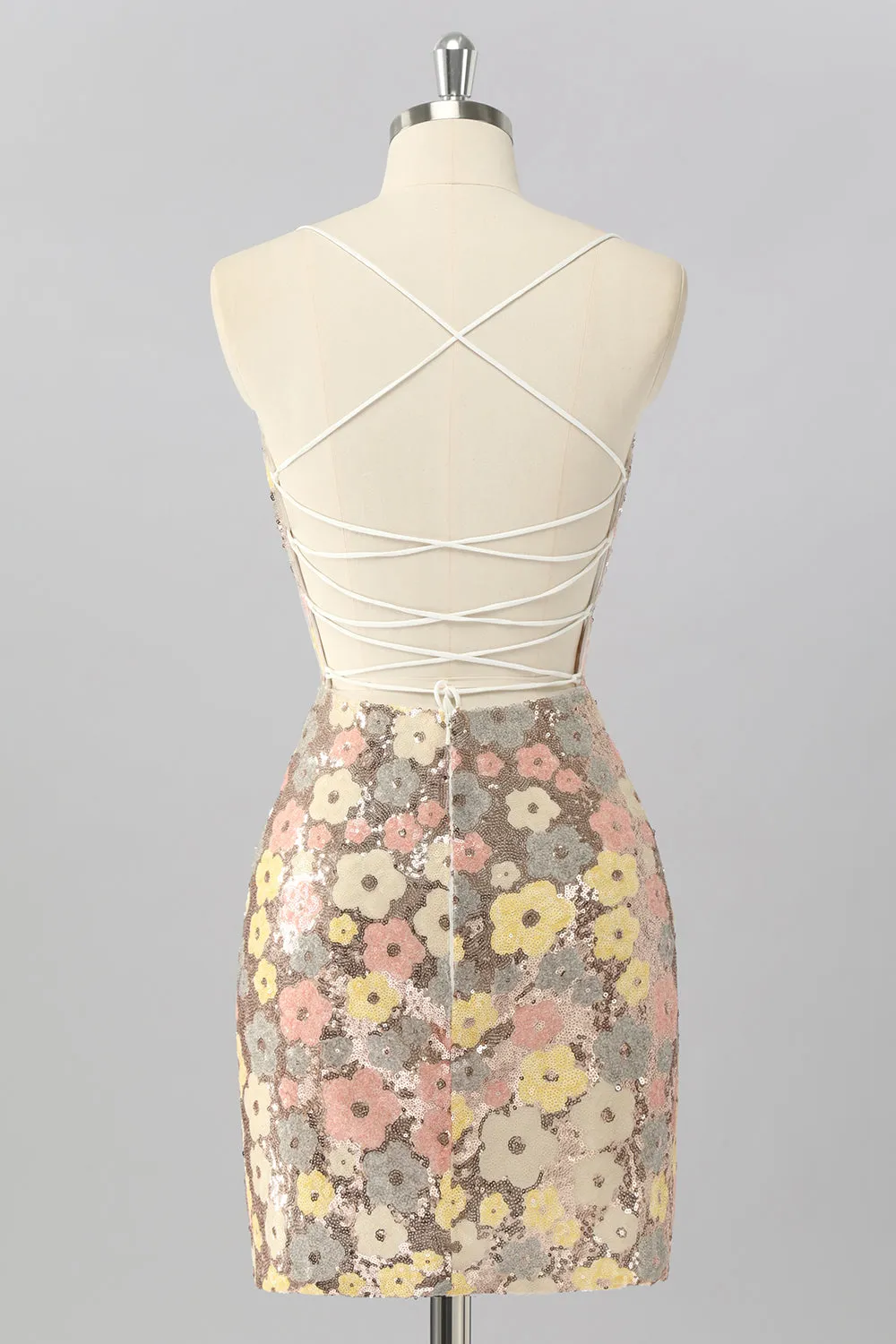Yellow Floral Sequin Bodycon Mini Homecoming Dress sold by Zapaka product image thumbnail 2