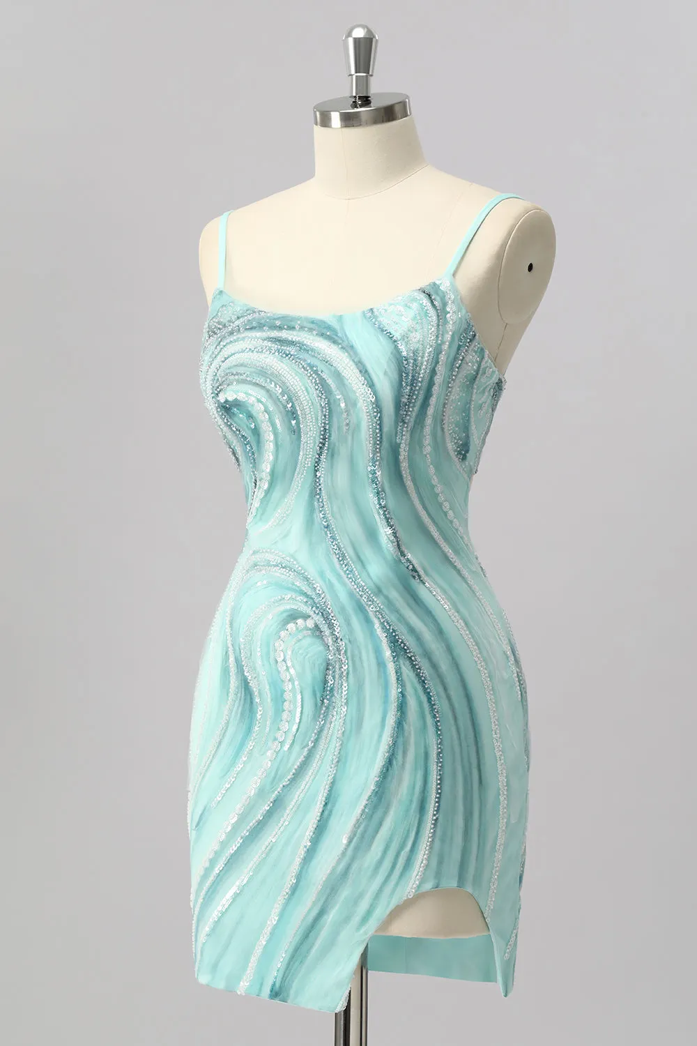 Green Bodycon Sequin Mini Homecoming Dress with Beading sold by Zapaka product image thumbnail 3