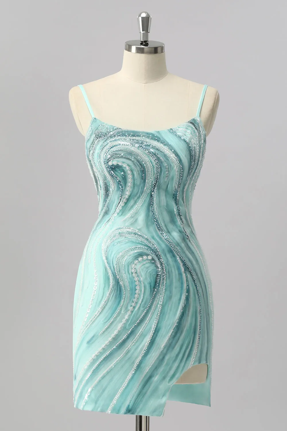 Green Bodycon Sequin Mini Homecoming Dress with Beading sold by Zapaka