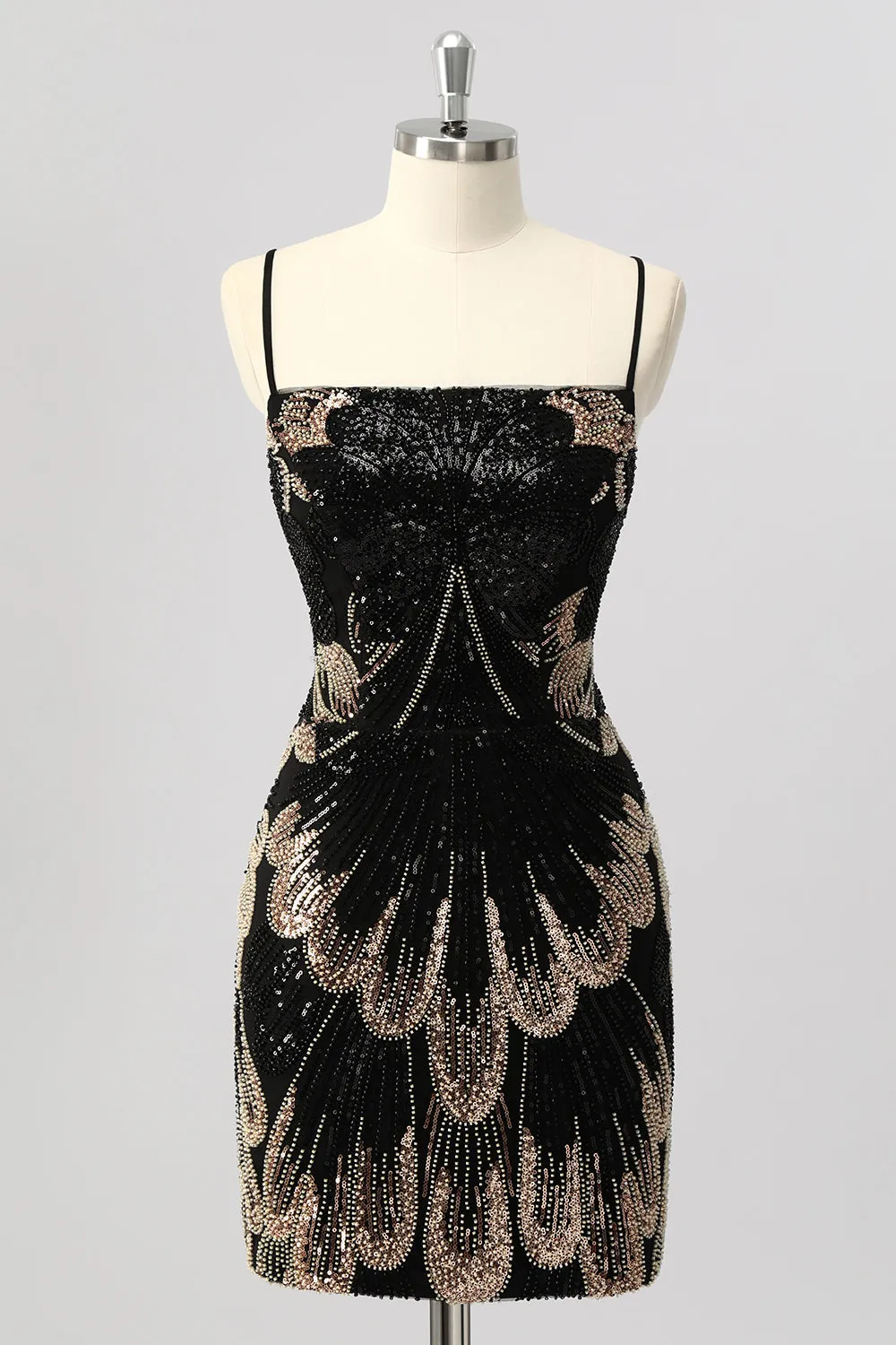 Black Bodycon Sequin Short Homecoming Dress with Lace Up Back sold by Zapaka