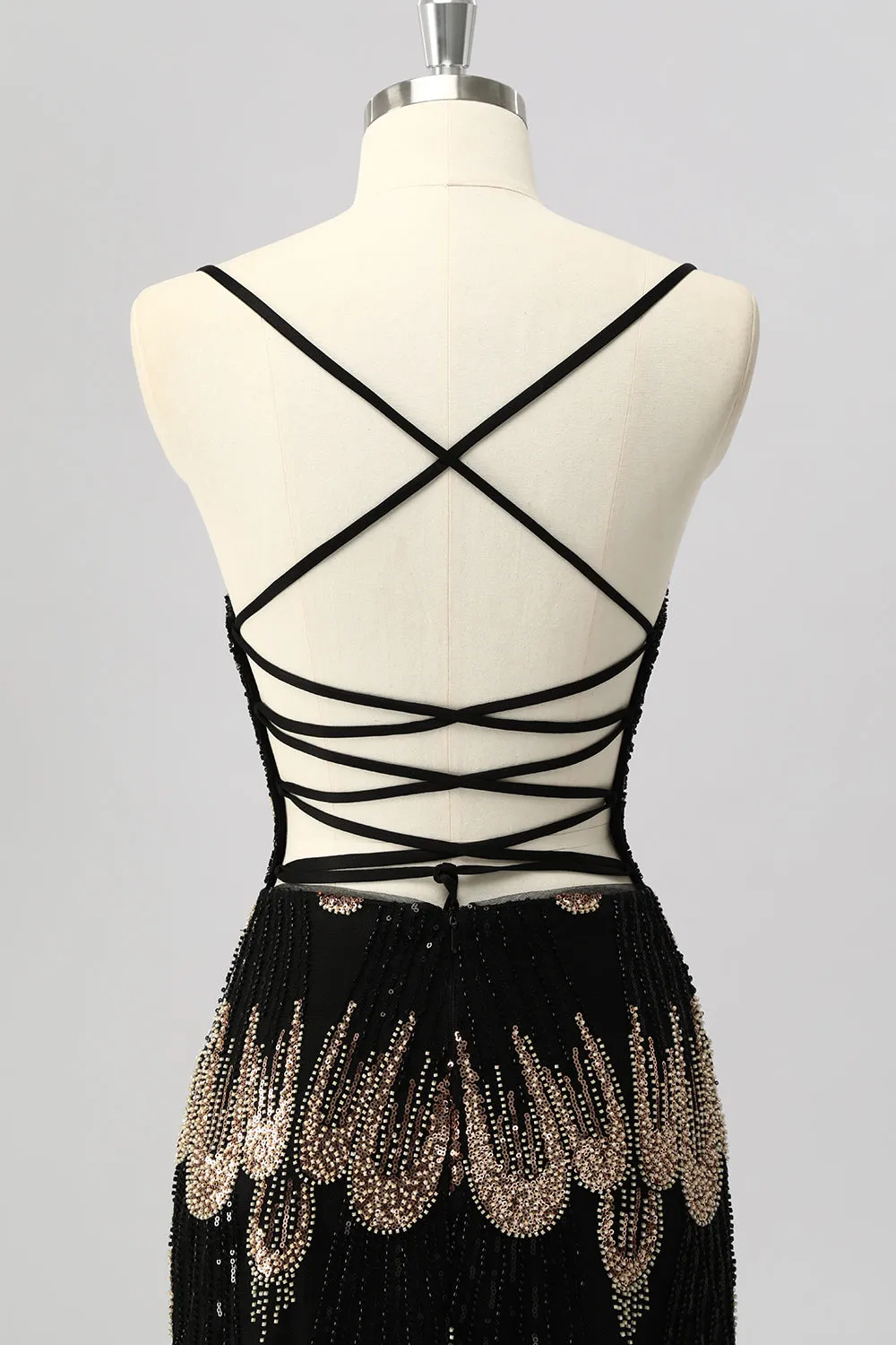 Black Bodycon Sequin Short Homecoming Dress with Lace Up Back sold by Zapaka product image thumbnail 5