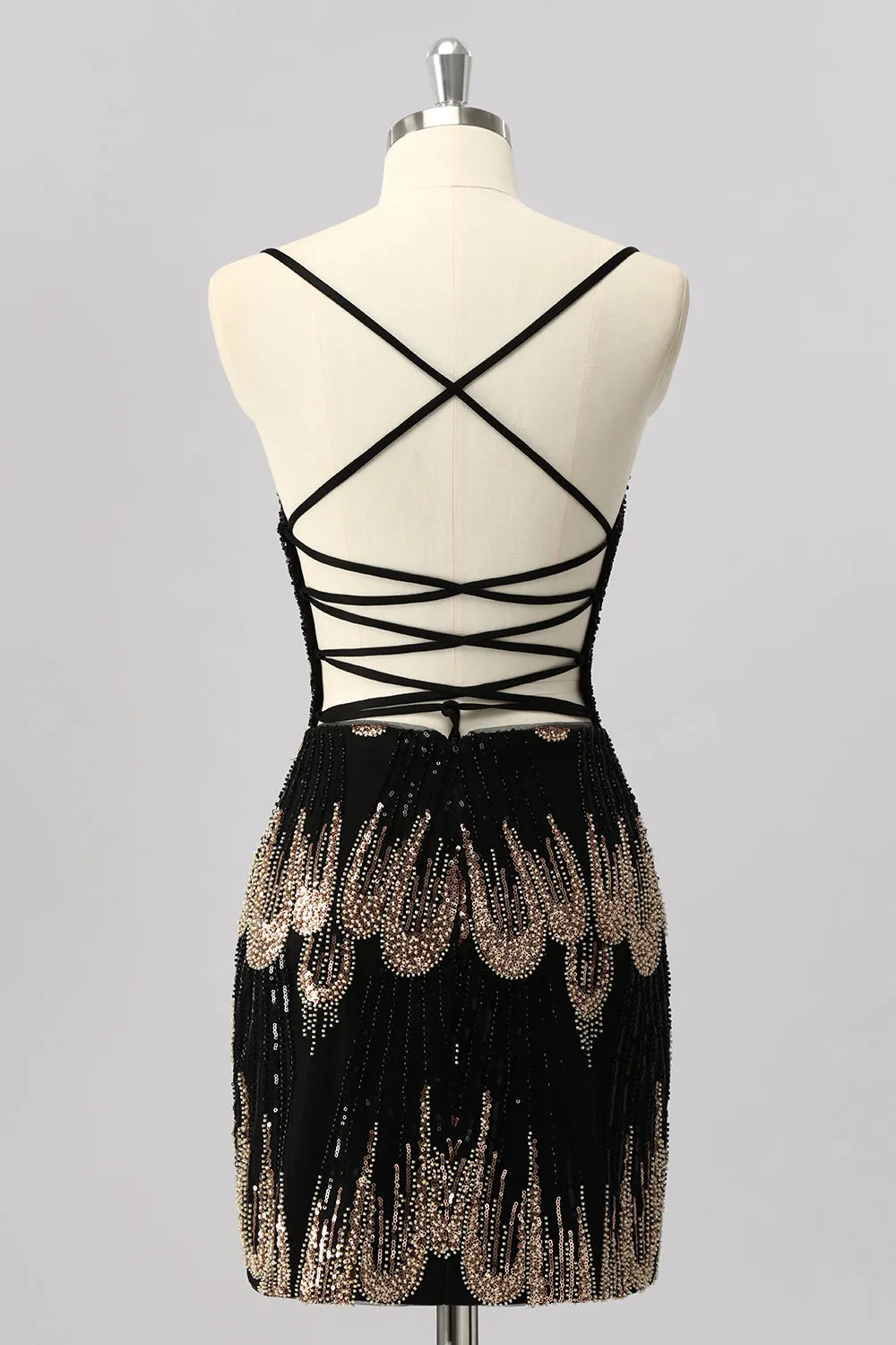 Black Bodycon Sequin Short Homecoming Dress with Lace Up Back sold by Zapaka product image thumbnail 2