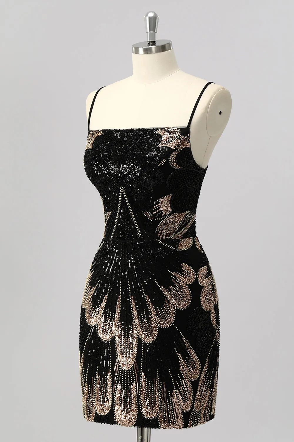 Black Bodycon Sequin Short Homecoming Dress with Lace Up Back sold by Zapaka product image thumbnail 3