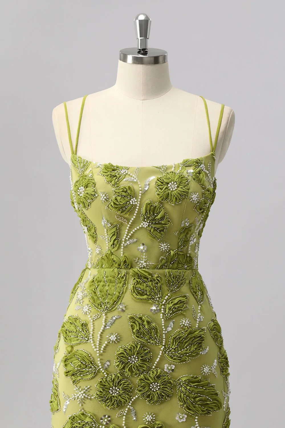 Green Bodycon Beaded Mini Homecoming Dress with 3D Flowers sold by Zapaka product image thumbnail 4