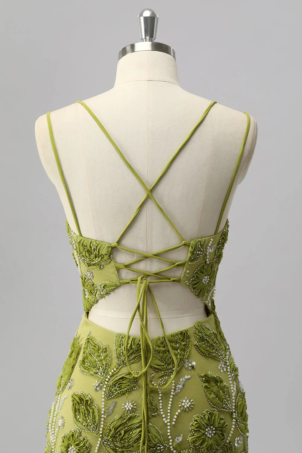 Green Bodycon Beaded Mini Homecoming Dress with 3D Flowers sold by Zapaka product image thumbnail 5