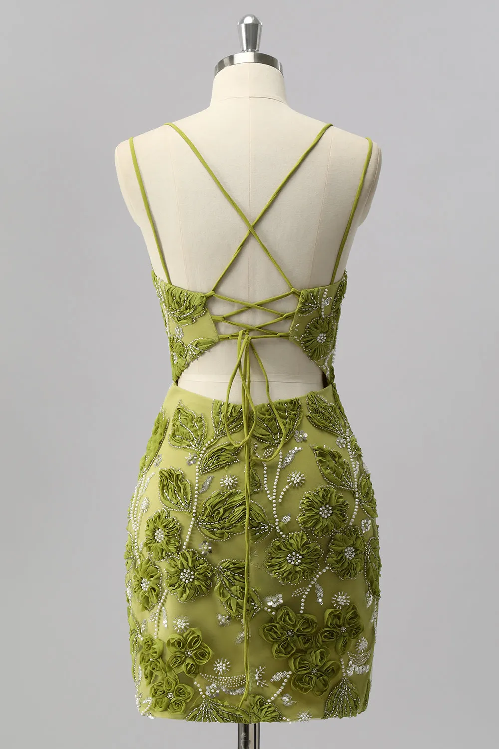 Green Bodycon Beaded Mini Homecoming Dress with 3D Flowers sold by Zapaka product image thumbnail 2