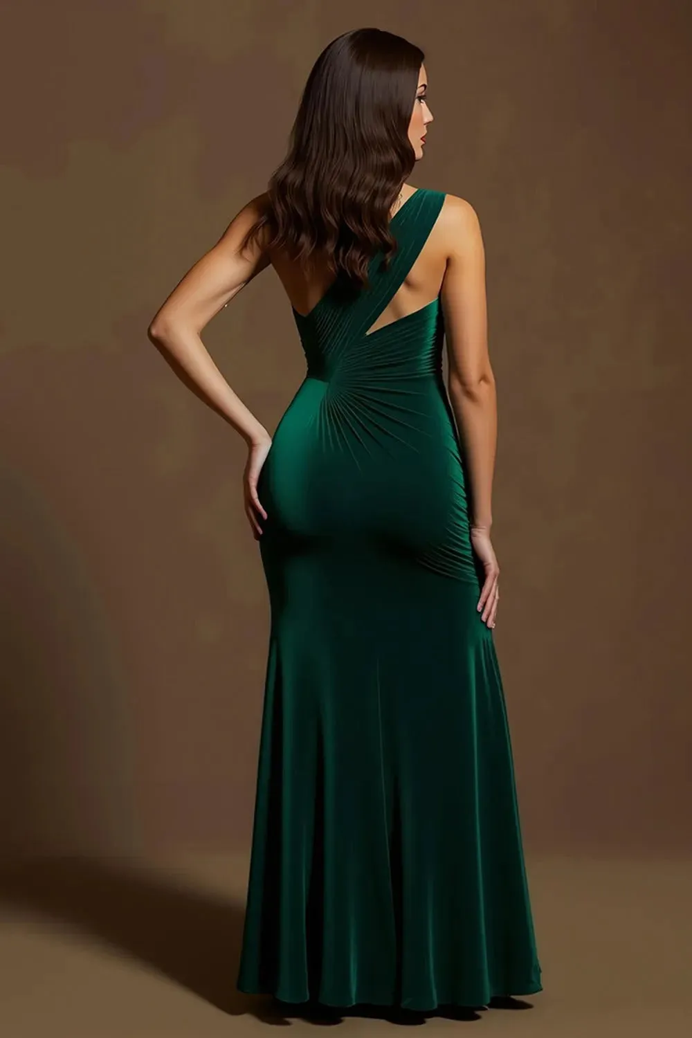 Dark Green One Shoulder Mermaid Holiday Party Dress With Slit sold by Zapaka product image thumbnail 2