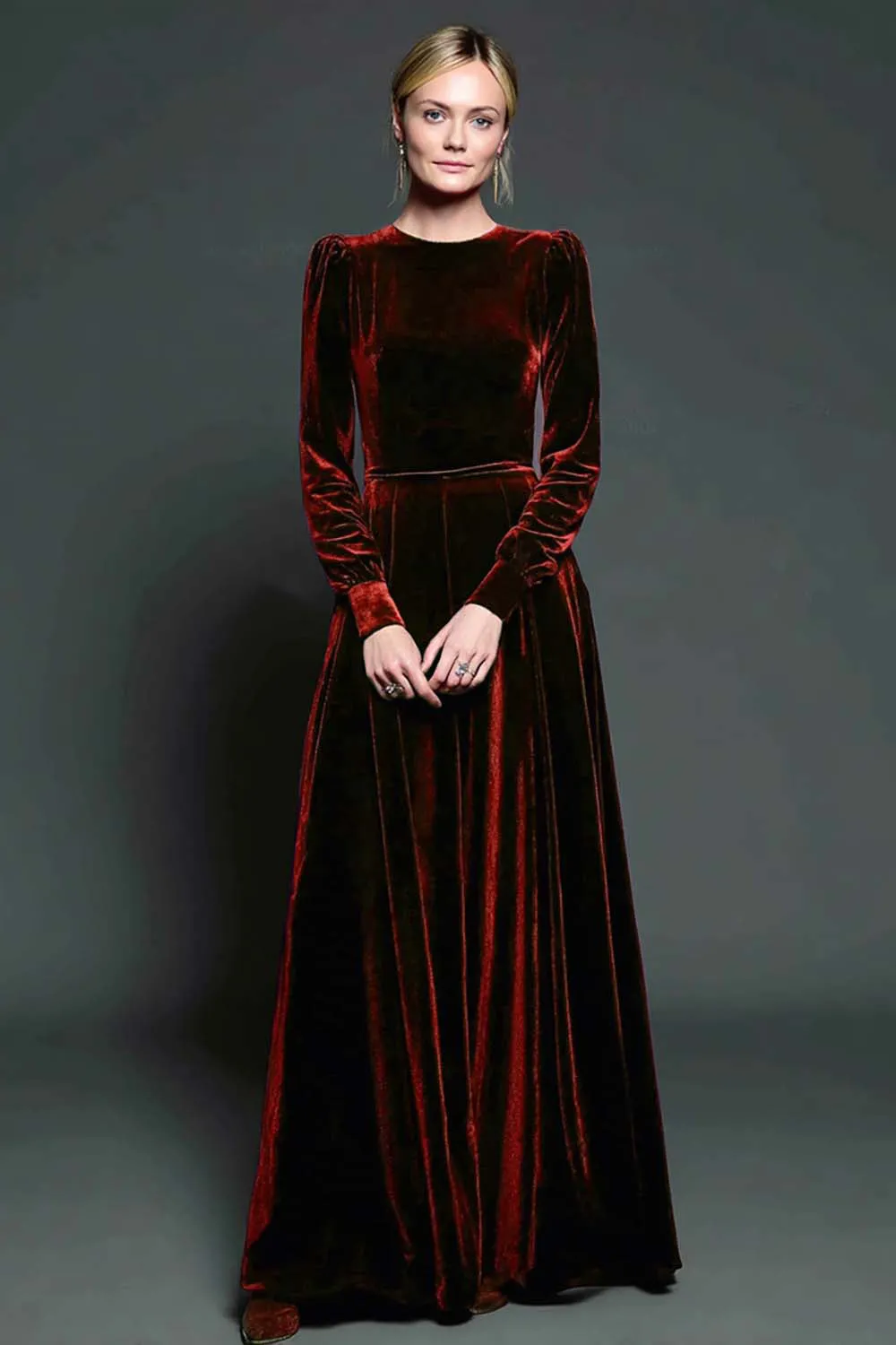Dark Green A-Line Velvet Long Formal Dress With Long Sleeves sold by Zapaka product image thumbnail 5